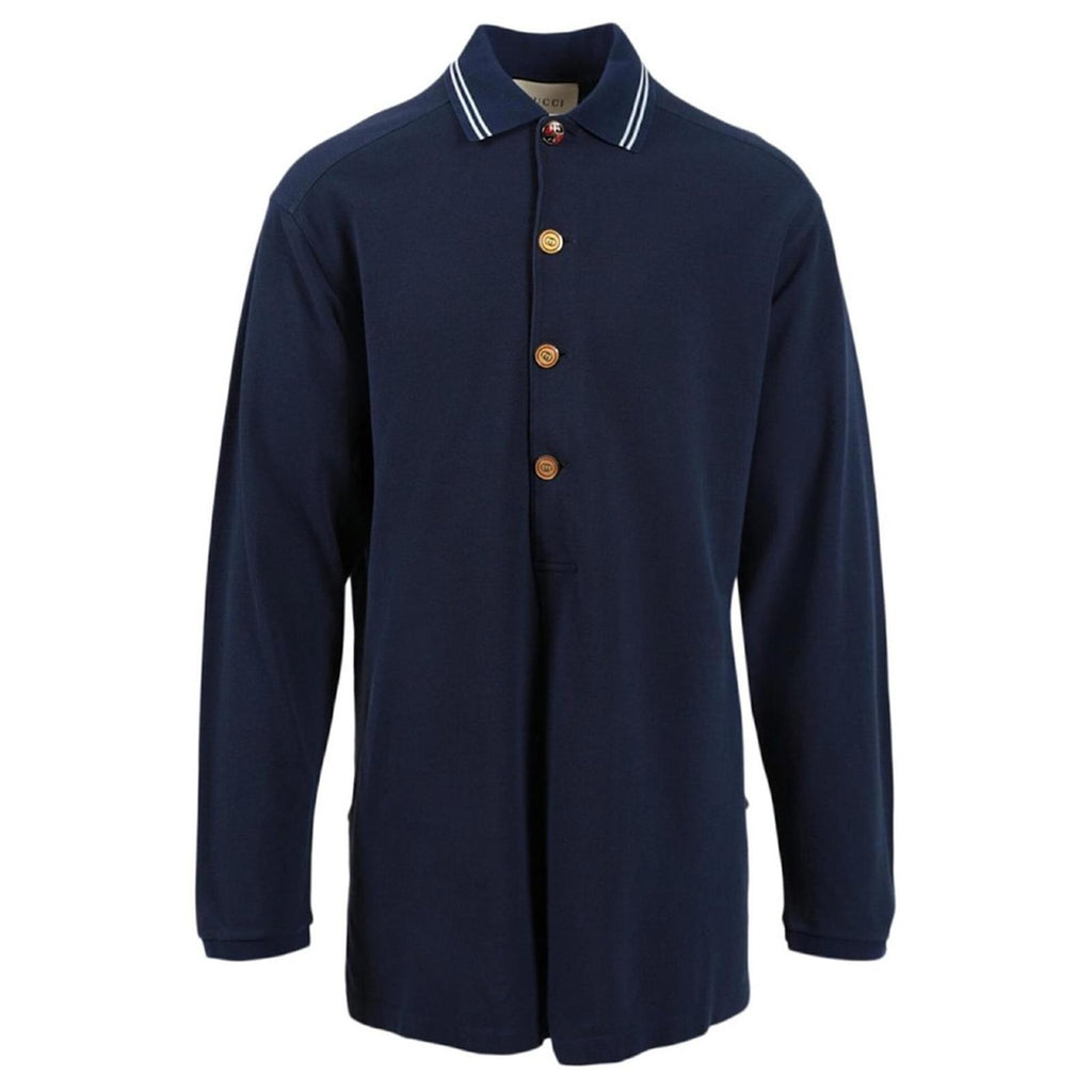 Gucci SS21 Long Sleeves Polo Heavy Cotton Jersey Shirt in Autumn Blue NWT $1,200