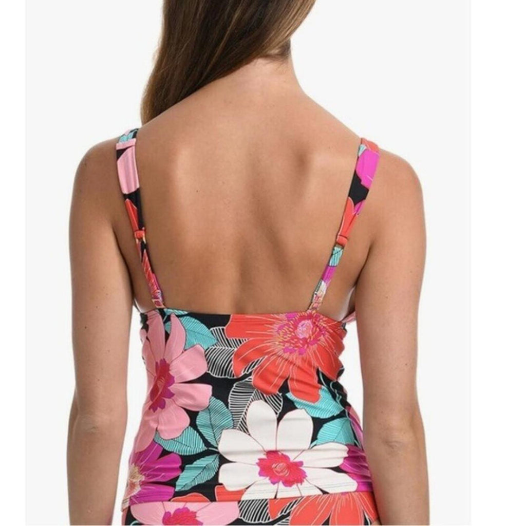 La Blanca Over the Shoulder Front Knot Tankini Swimsuit Top, Size 10 NWT