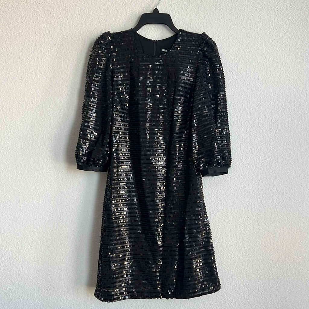 Karl Lagerfeld Sequin Puff Sleeve Shift Dress in Black, Size 0 New w/Tag