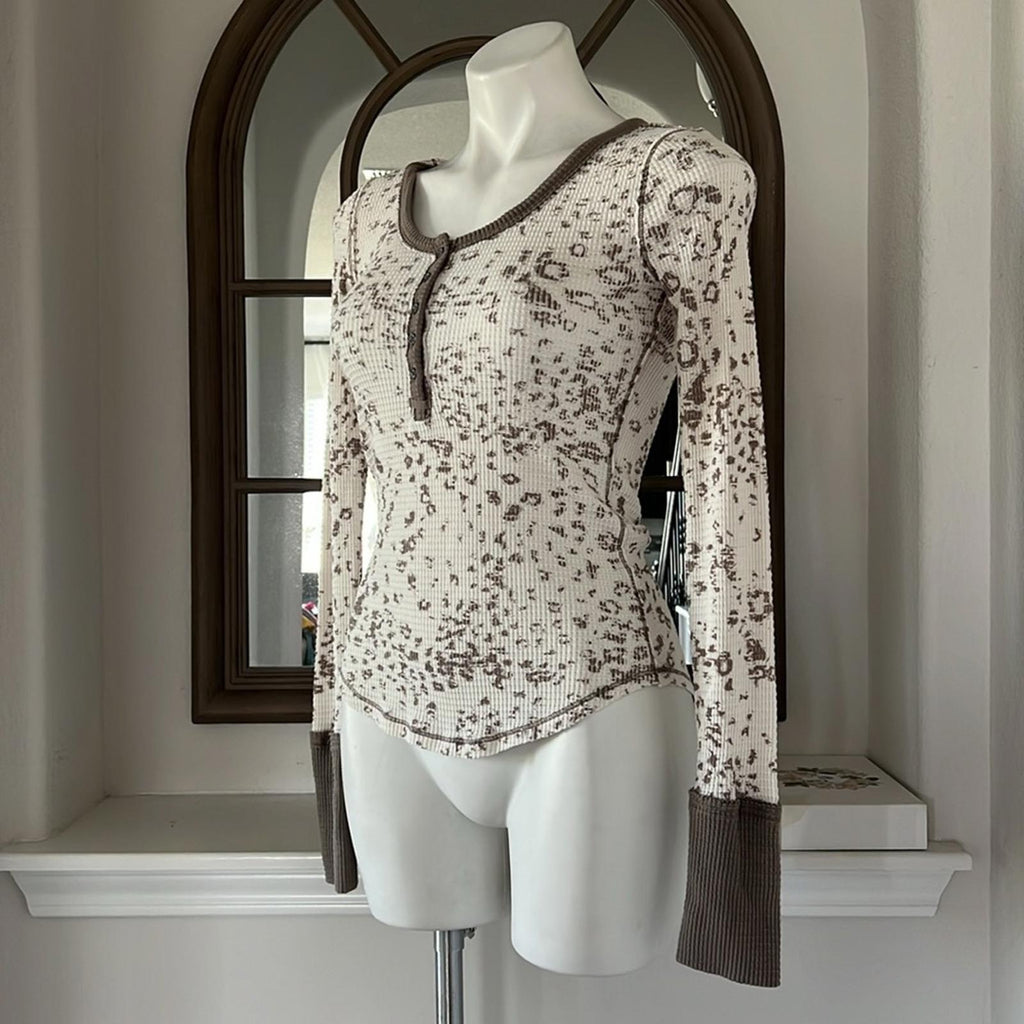 Free People 'Davis' Mottled Thermal Henley Tee, Size S, Excellent!
