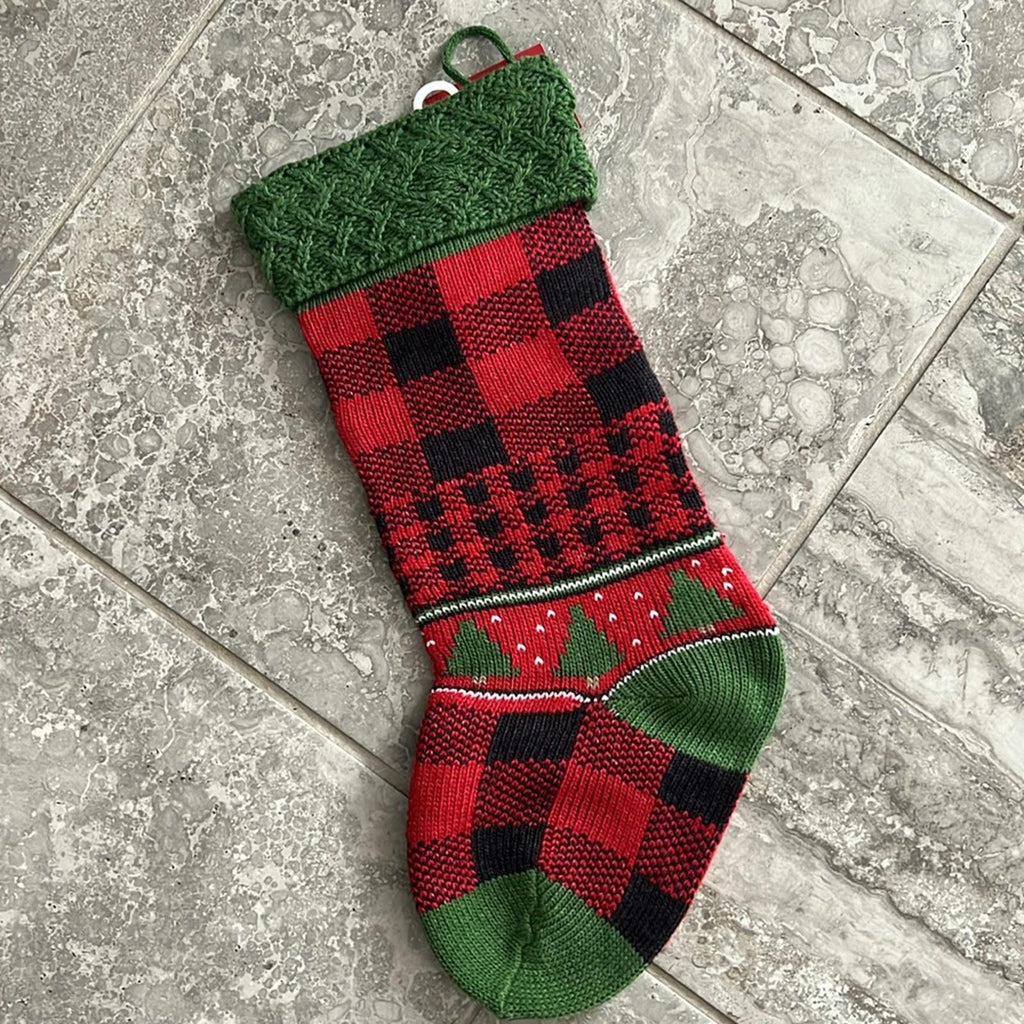 Red and Green Knit Lumberjack Santa Christmas Stocking, New w/Tag