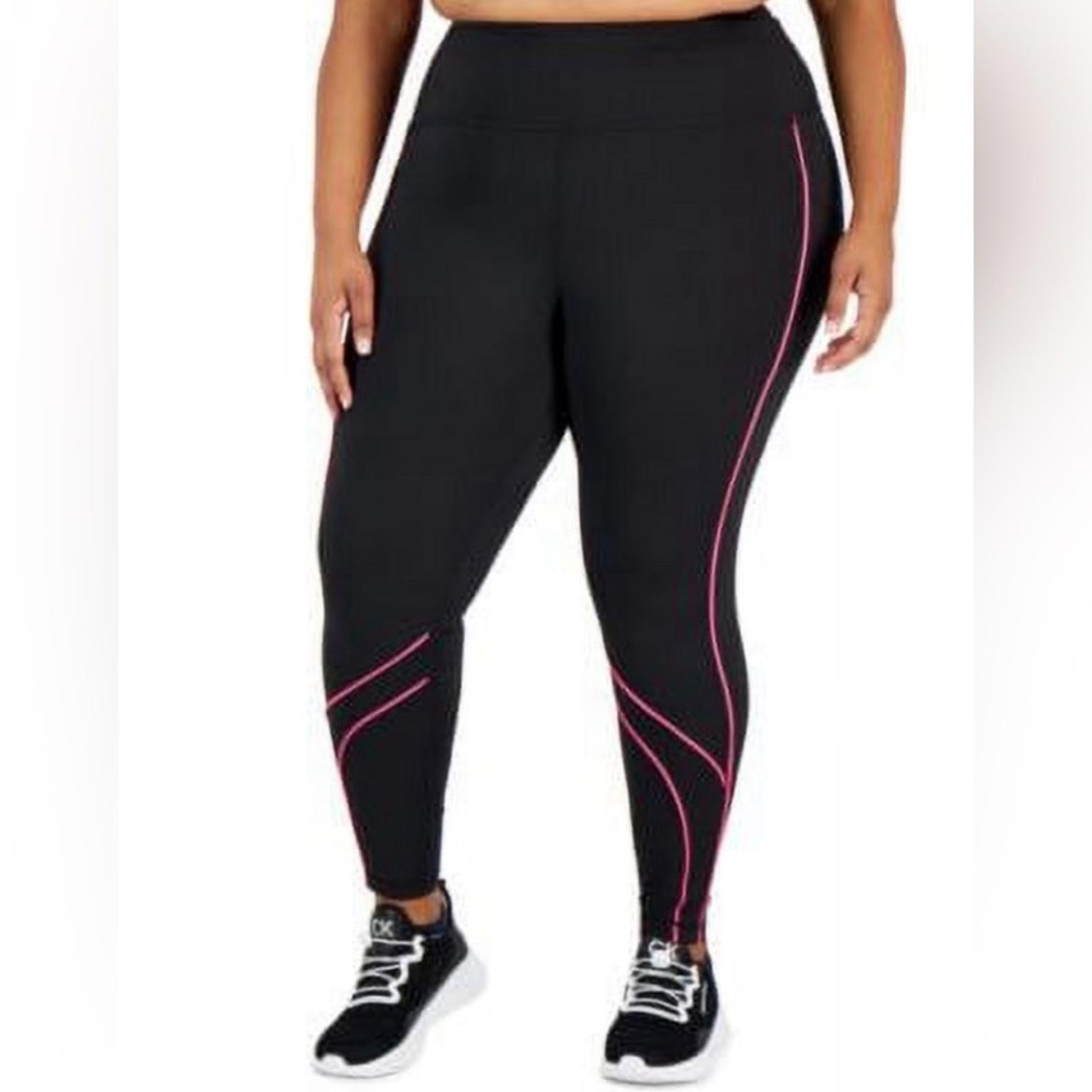 ID-Ideology Activewear Workout Athletic Leggings Black w/Pink Piping Size 1X NWT