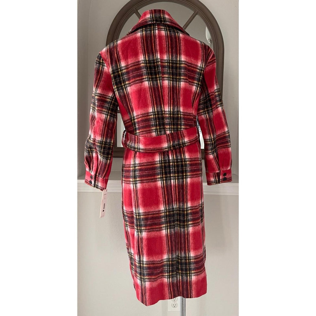Bloomingdale’s Aqua Plaid Duster Trench Coat in Pink, Size M New w/Tag $178