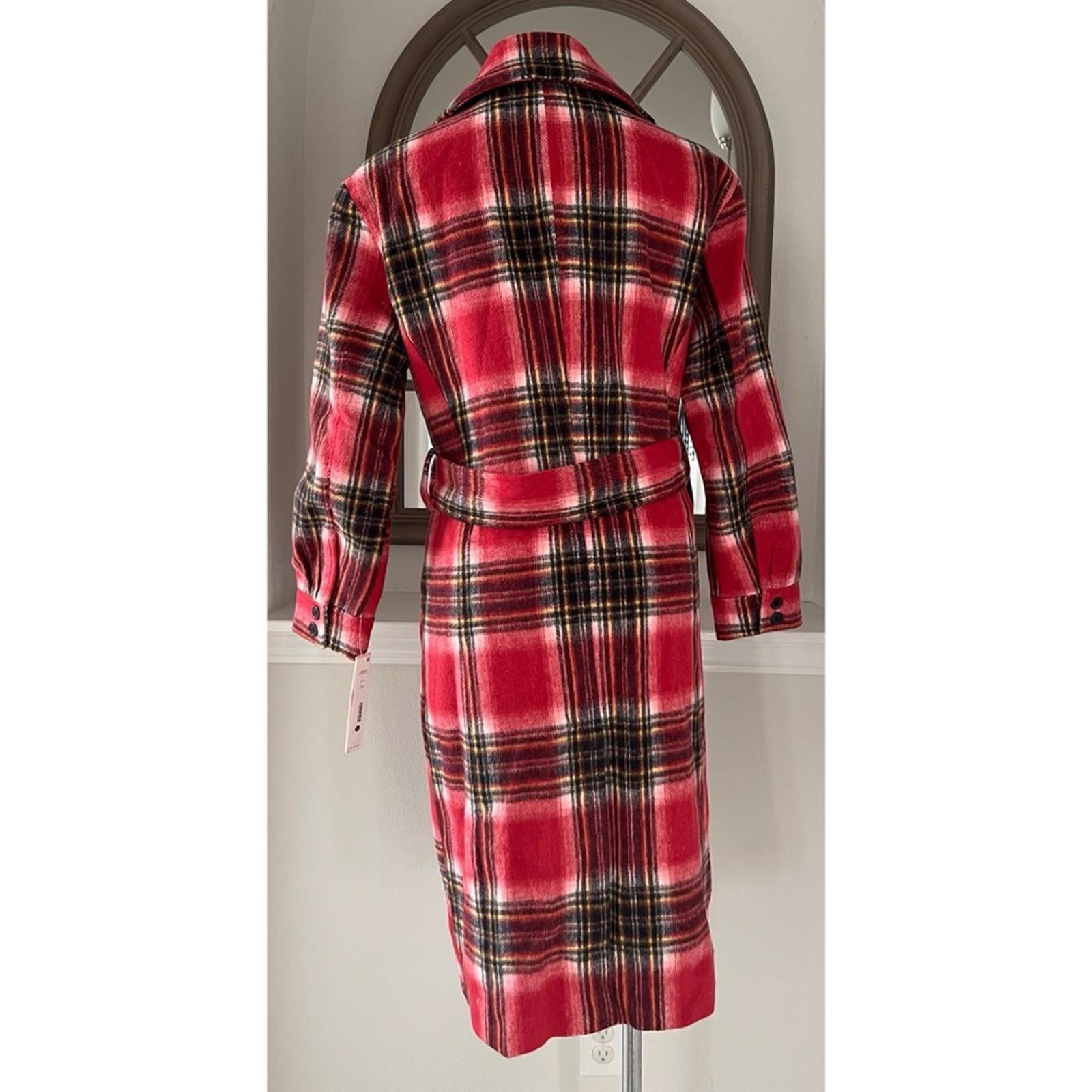 Bloomingdale’s Aqua Plaid Duster Trench Coat in Pink, Size M New w/Tag $178