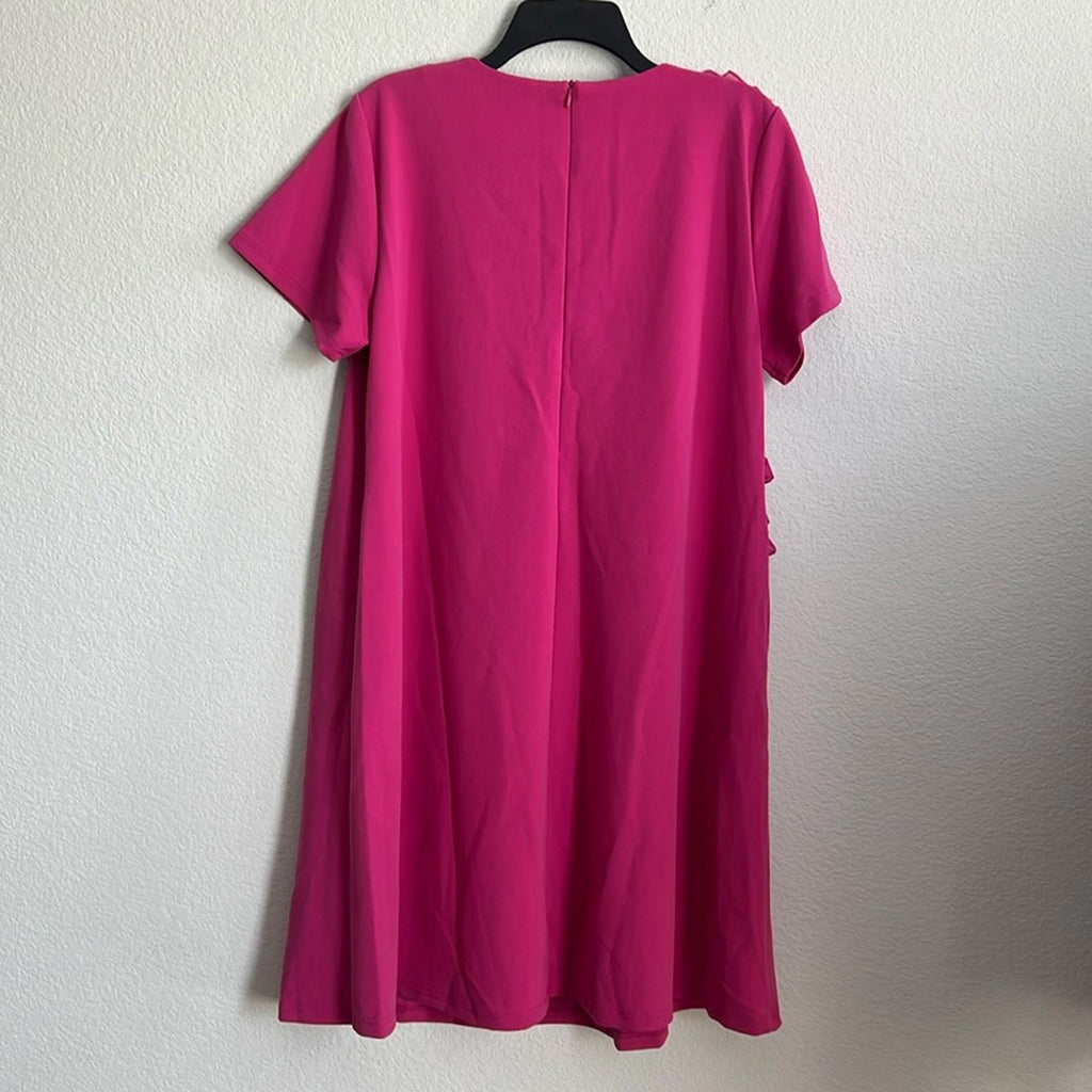 Gracia Floral Appliqué Short Sleeve Dress in Pink Fuchsia, NWT, Size XL