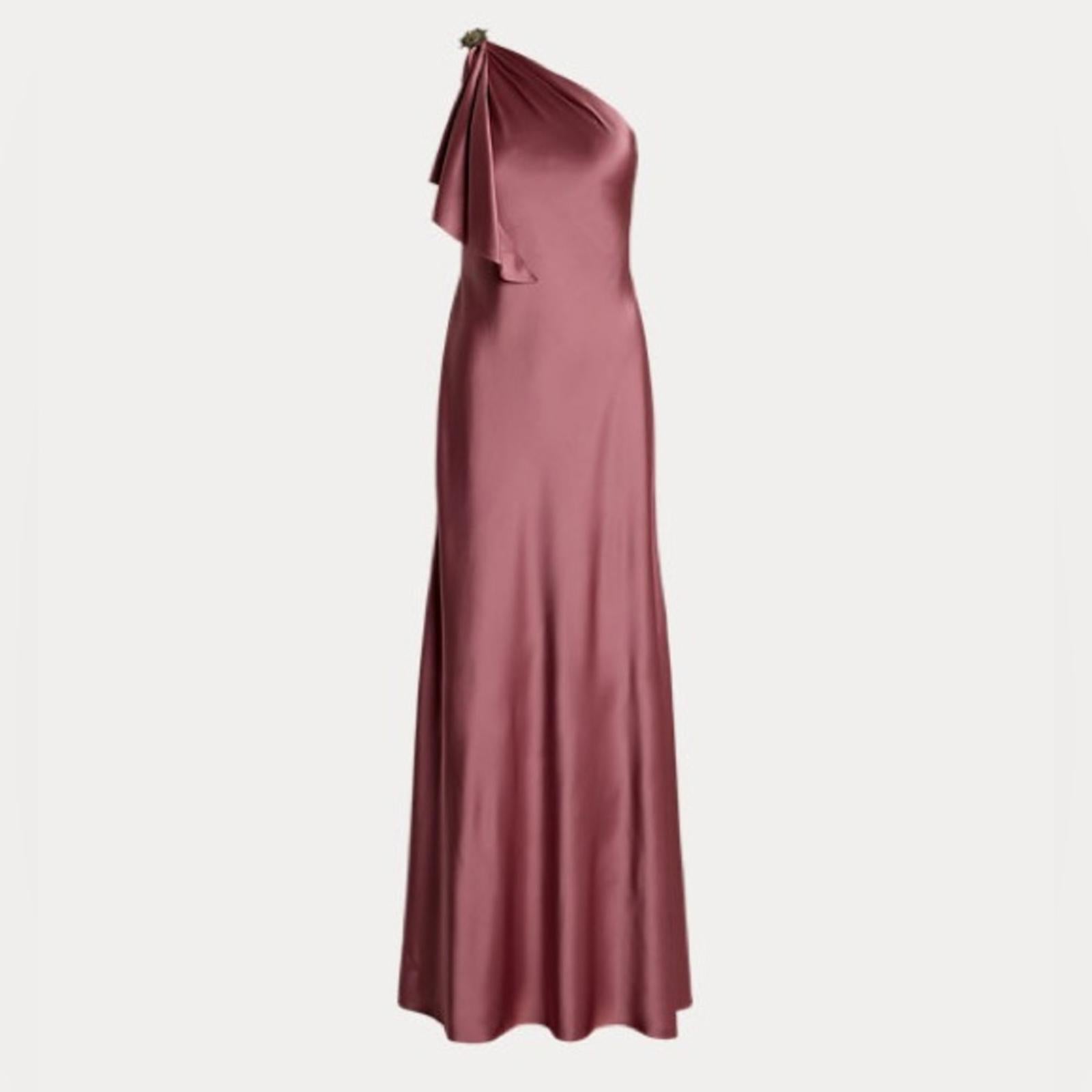 Ralph Lauren Satin Charmeuse One-Shoulder Gown Maxi Dress, Size 8, New w/Tag