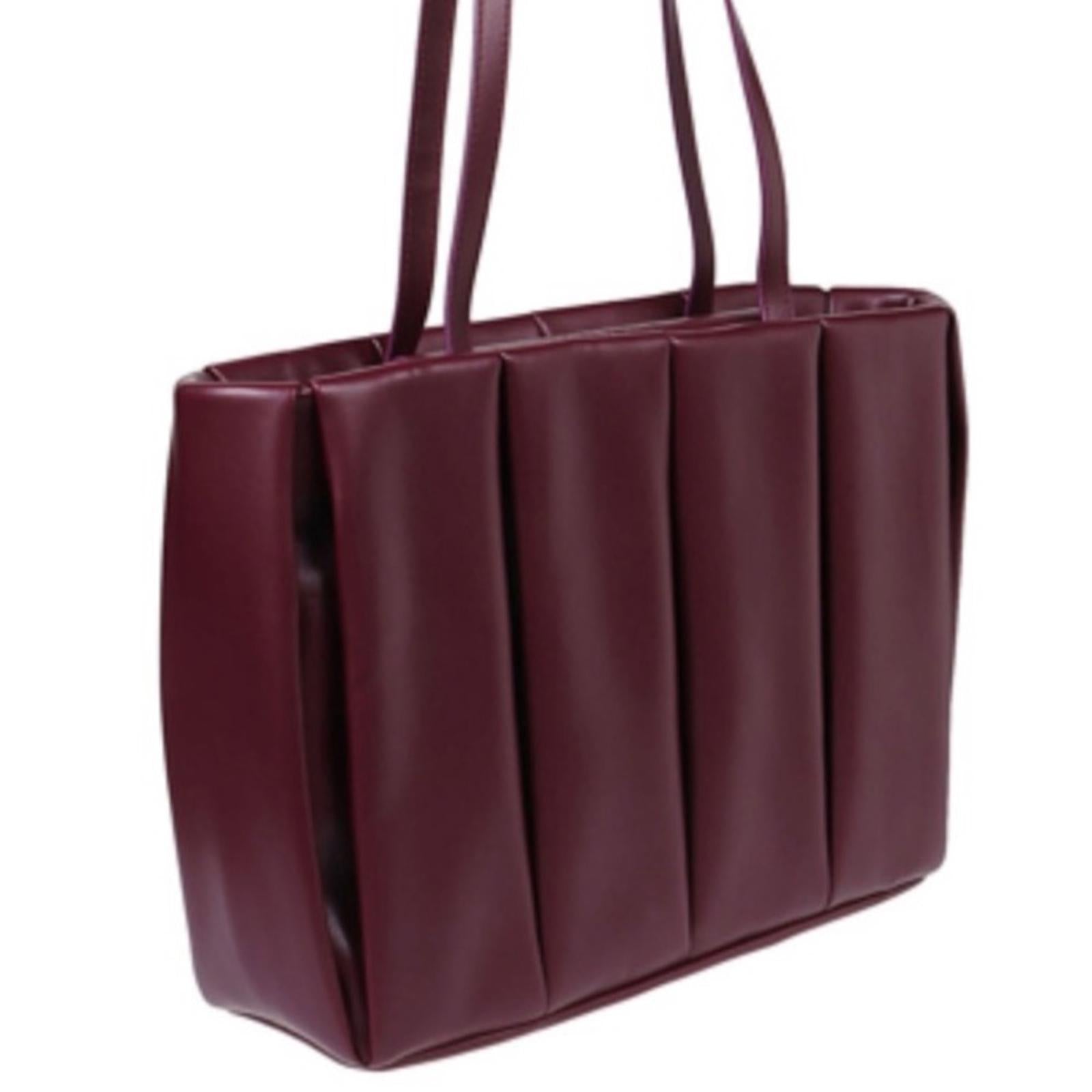 Themoirè Kore Vegan Nappa Quilted Tote (Made in Italy) Burgundy, New w/Tag