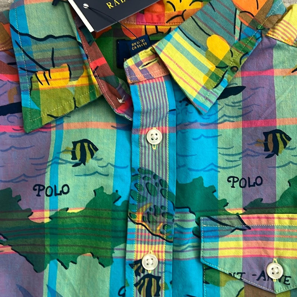 Polo by Ralph Lauren Tropical-Print Cotton Madras Shirt, Size L(14-16) NEW w/Tag