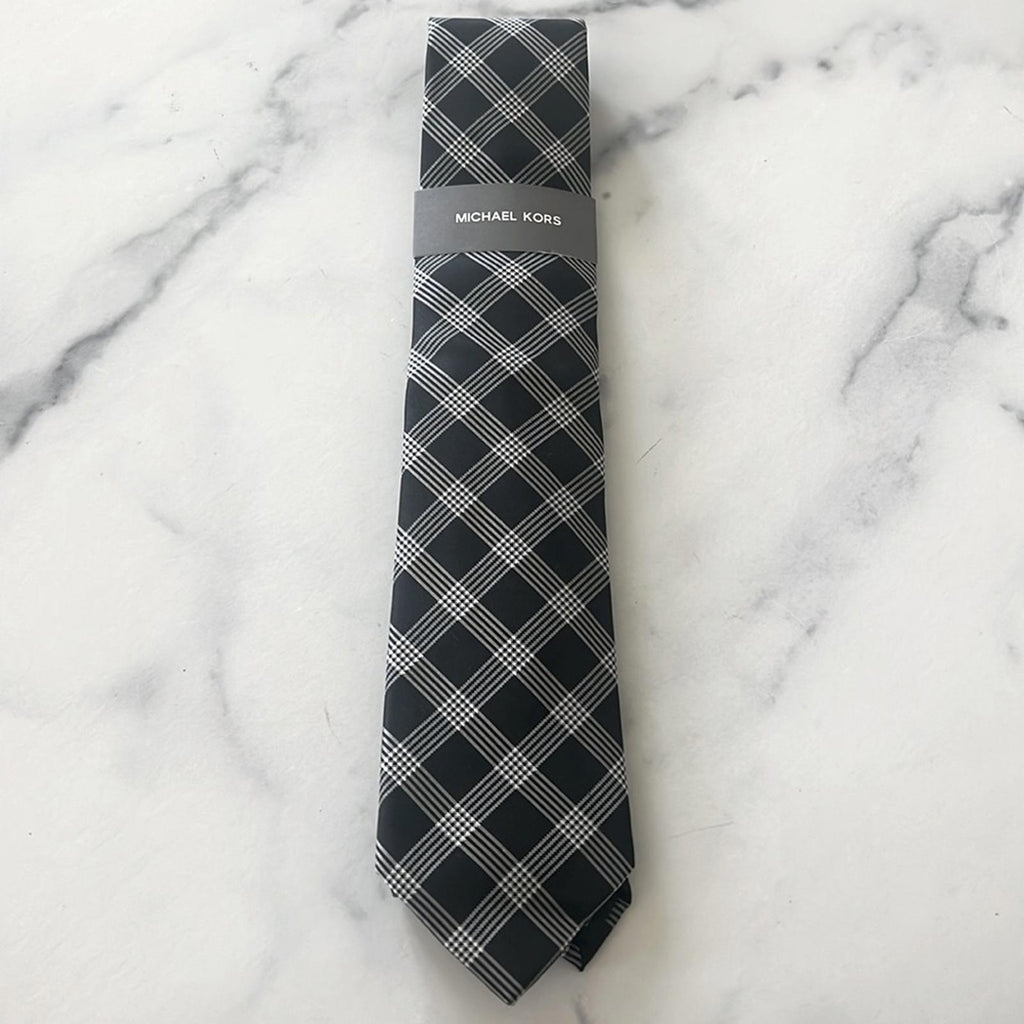Michael Kors Men's Lombard Check Tie in Black/White Plaid, One Size, NWT
