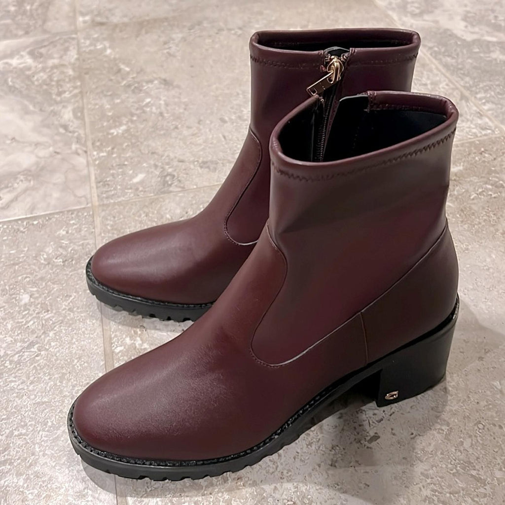 Coach Joy Lug-Sole Booties in Dark Cranberry, Size 11 New in Box $250