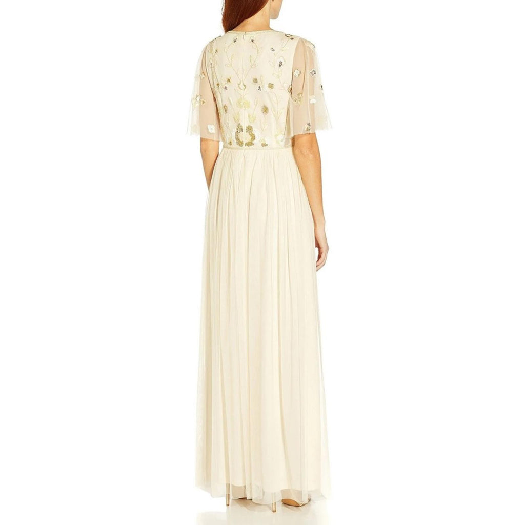 NWT Adrianna Papell Beaded Long Dress, Sand Shell Size 8 New w/Tag Retail $279