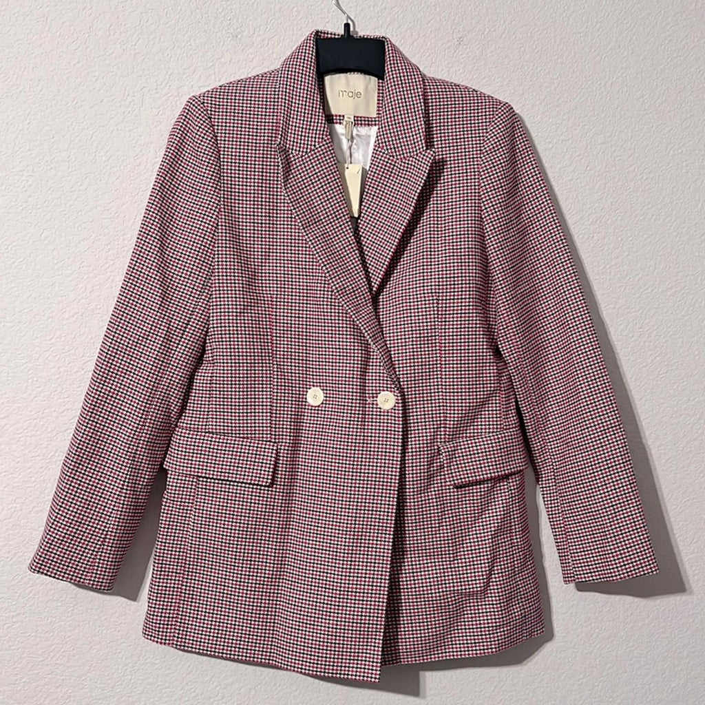 Maje Houndstooth Blazer in Fuchsia/Black, Size 36, New w/Tag