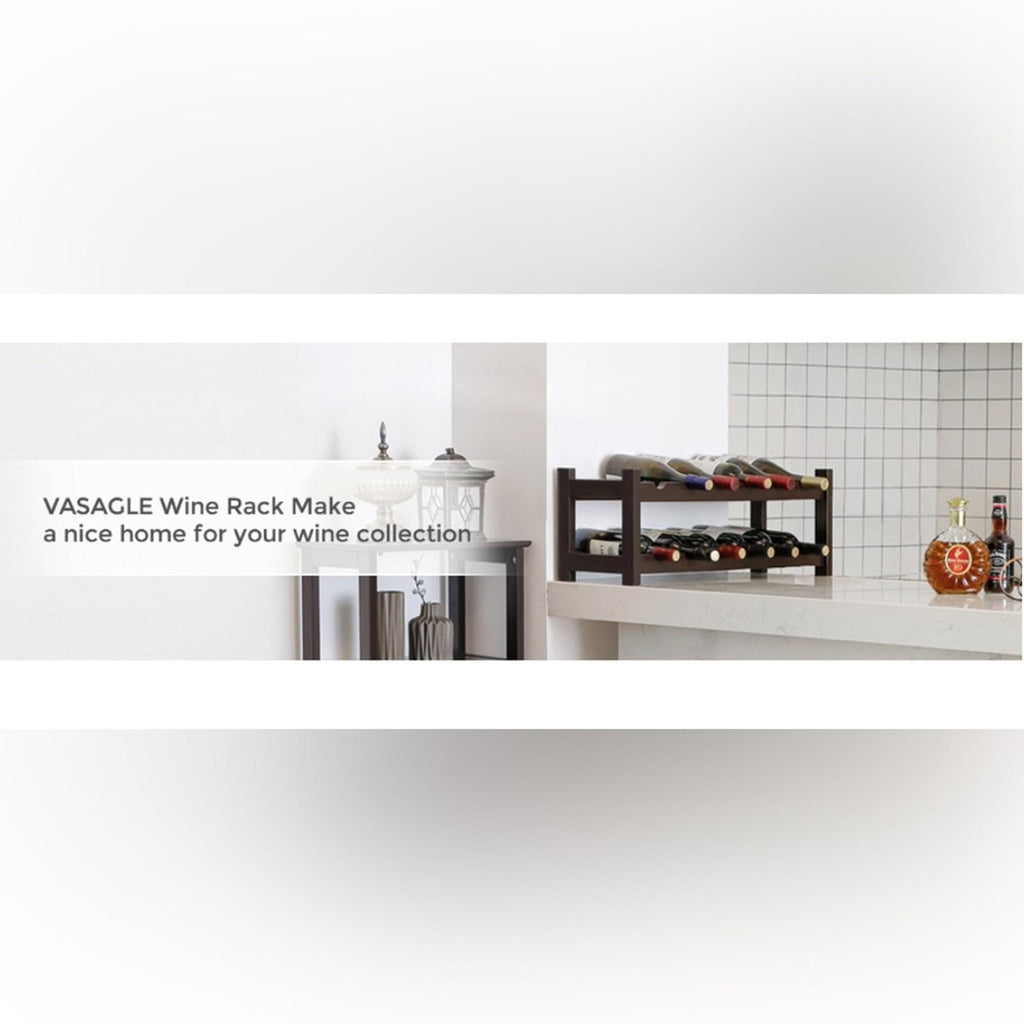 VASAGLE 12-Wooden Wine Rack, 2-Tier Tabletop Bottles Storage Shelf, Espresso