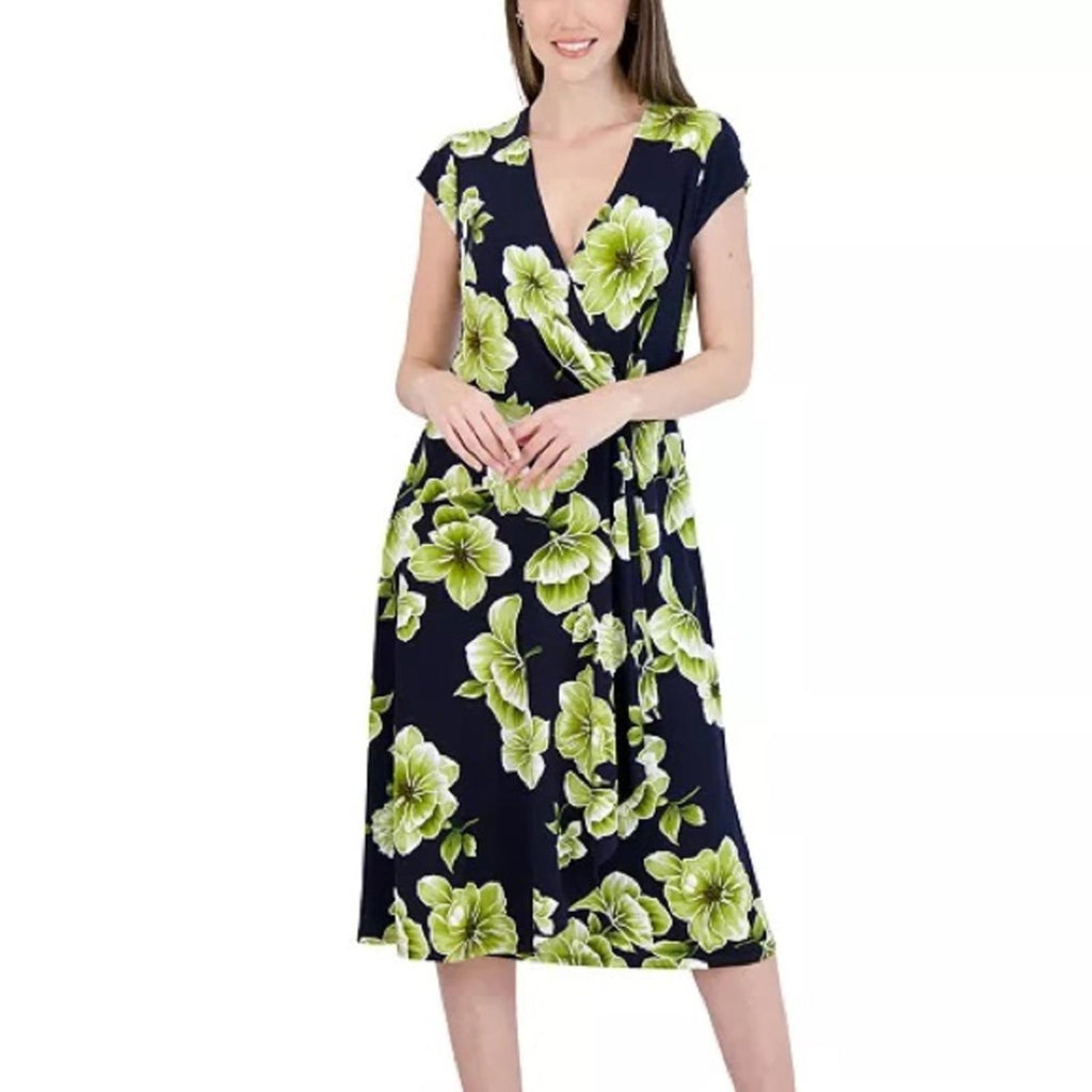 NWT Robbie Bee Petite Side-Ring Dress, Navy Lime Size M New w/Tag Retail $69