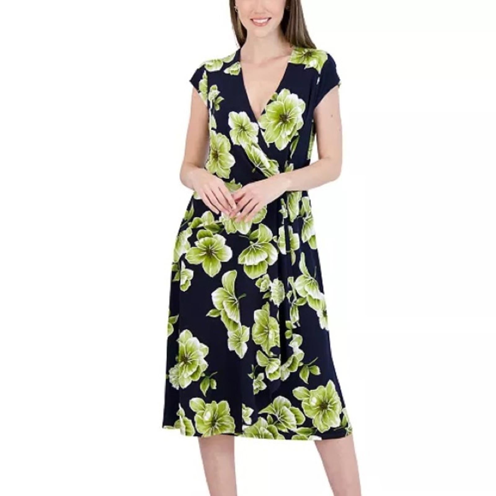 NWT Robbie Bee Petite Side-Ring Dress, Navy Lime Size M New w/Tag Retail $69