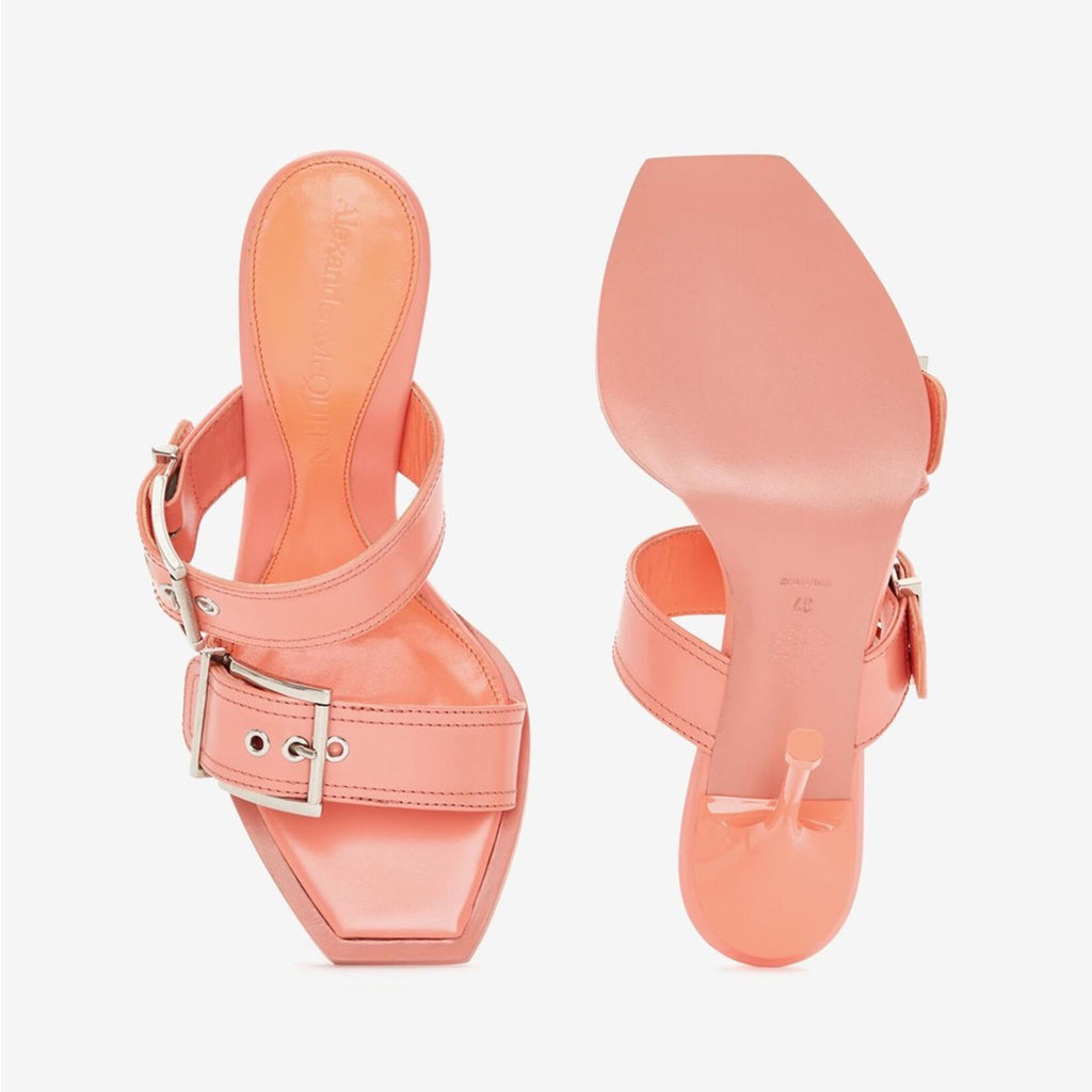 Alexander McQueen Double Buckle Punk Mule in Apricot, Size 39.5 NEW in Box $1050