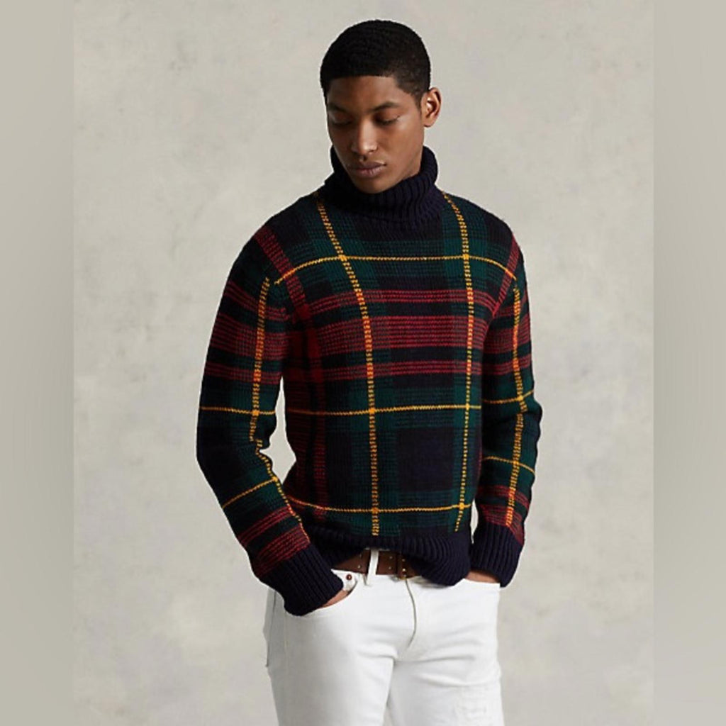 NWT Polo Ralph Lauren Checked Wool Rollneck Sweater, Size XS New w/Tag $998