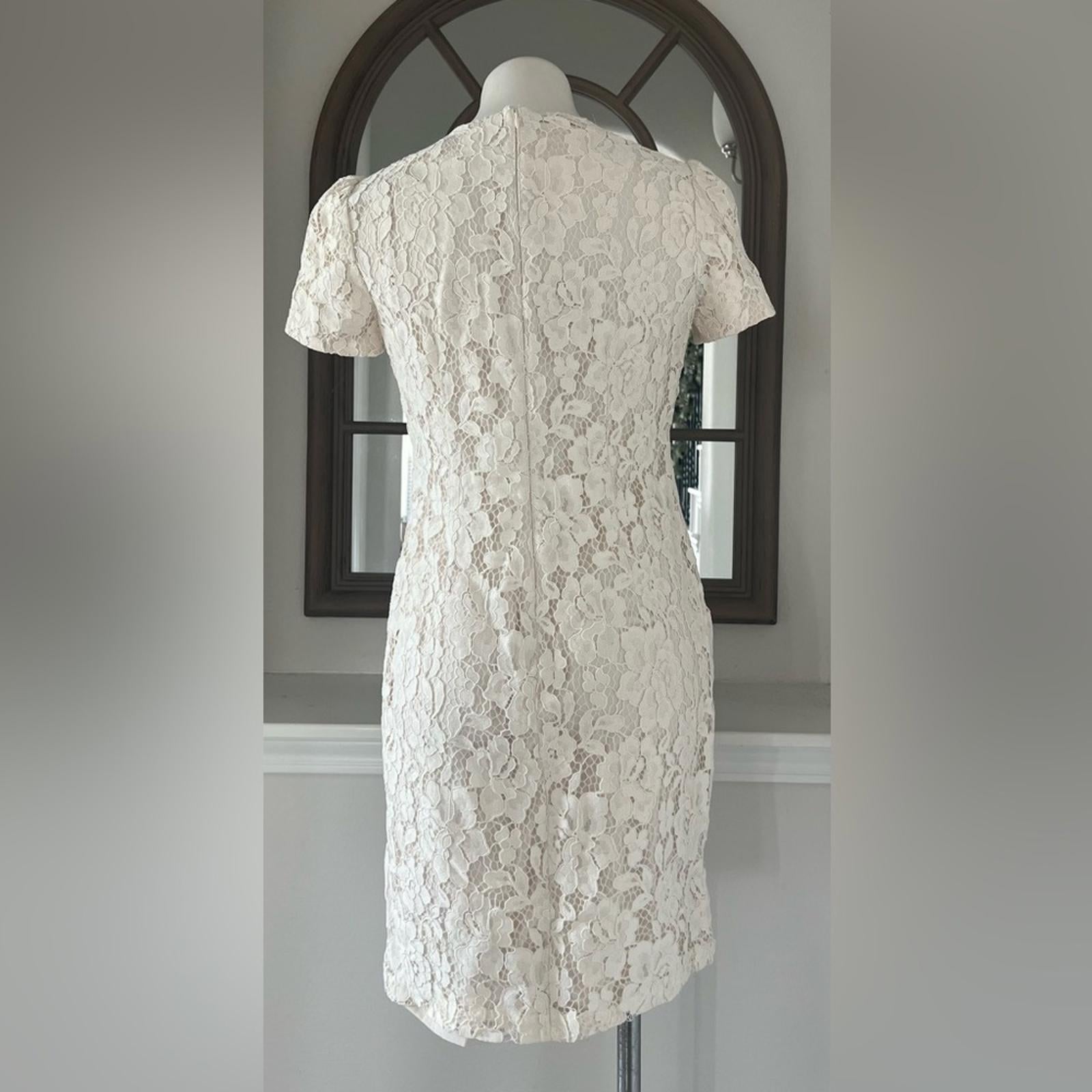 Lauren Ralph Lauren Puff-Sleeve Lace Cocktail Dress in Cream Size 10 NWT $225