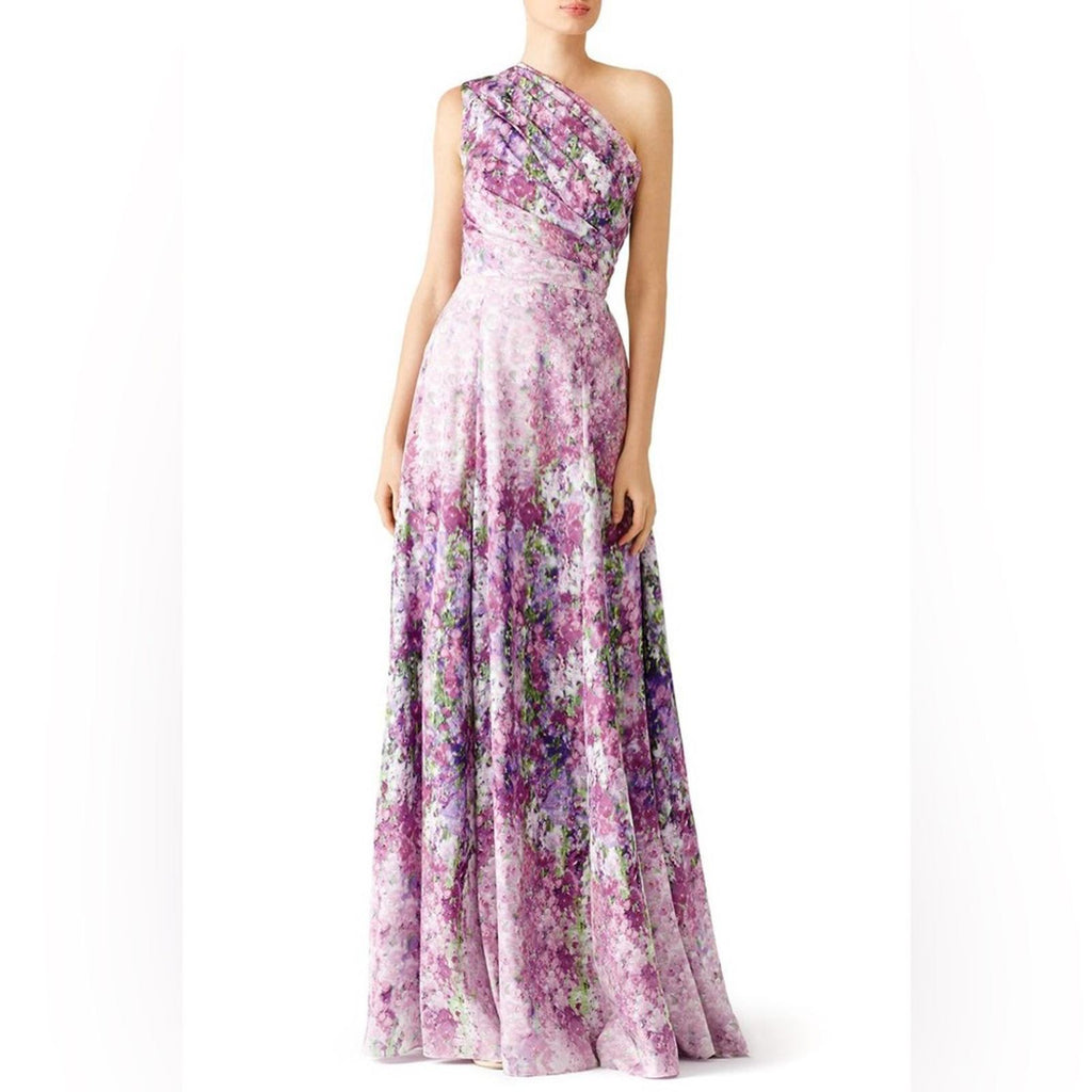 BADGLEY MISCHKA One-Shoulder Purple Orchid Gown, Size 4 Retail $990