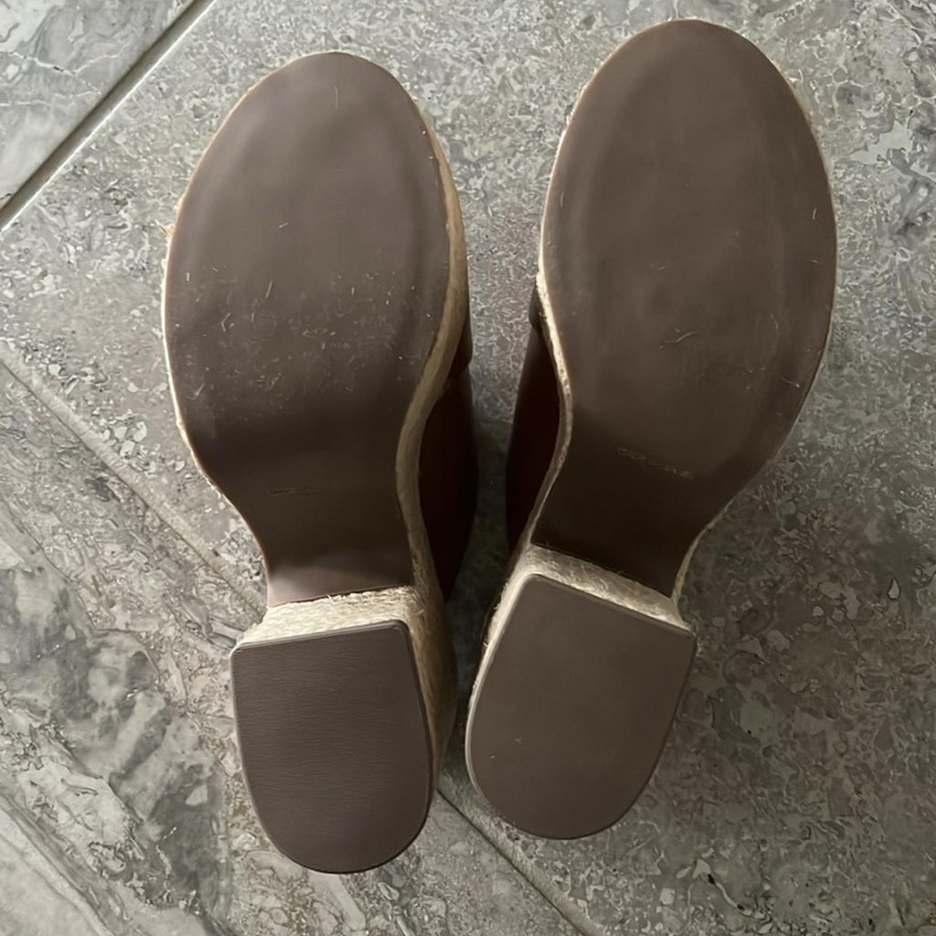 Bloomingdale’s Aqua July Platform Slide Sandals in Cognac, Size 8 New in Box