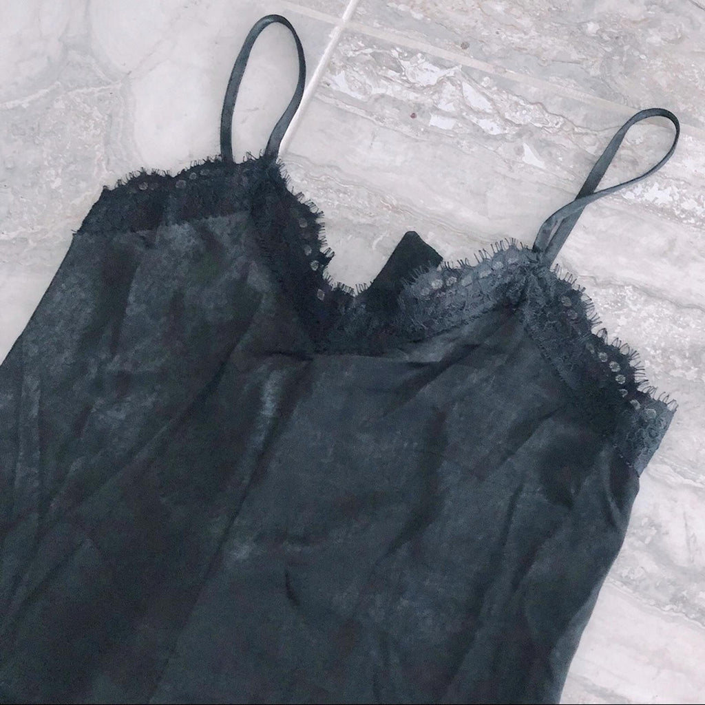 Dee Elle Satin Lace Trim Jumpsuit in Black, NEW, Size L