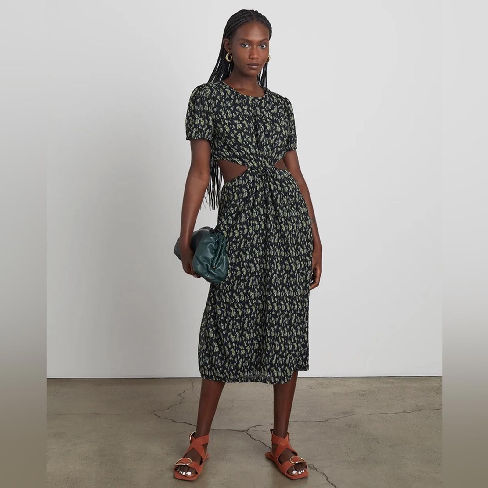 WhoWhatWear Drew Plissé Cutout Twist Midi Dress, Disty Floral Size XS NWT $178