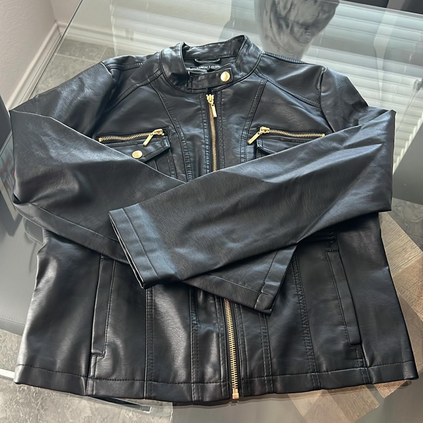 NEW LOOK Faux Leather Jacket in Black+Gold Tone Hardware, Size XL  New w/o Tag