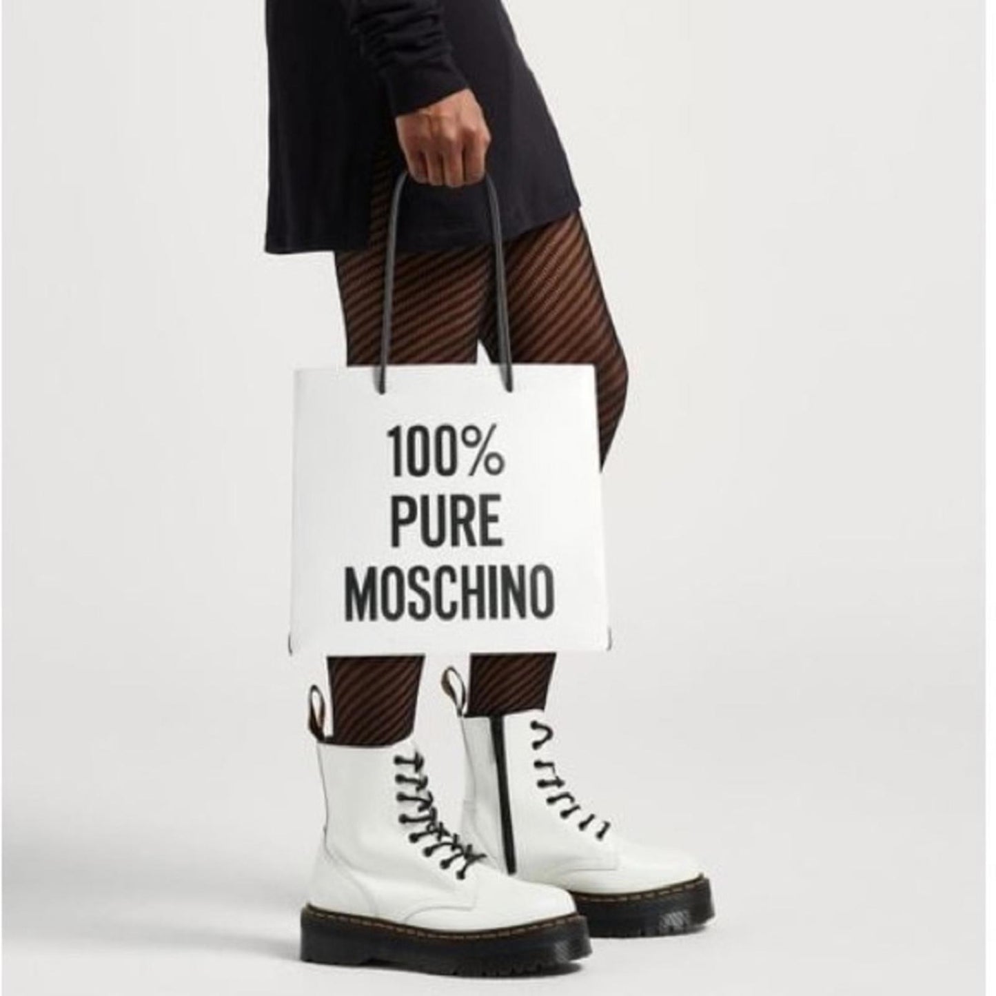 Moschino “100% PURE MOSCHINO” White Leather Shoulder Bag, New with Tag