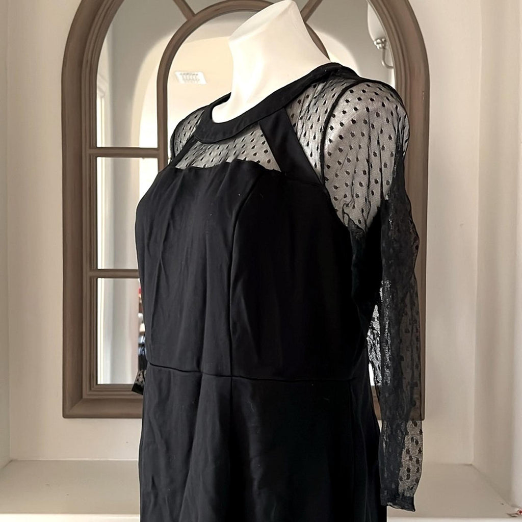 Lane Bryant Women’s Black Mesh Detail 3/4 Sleeve Sheath Dress Size 14 EXCELLENT