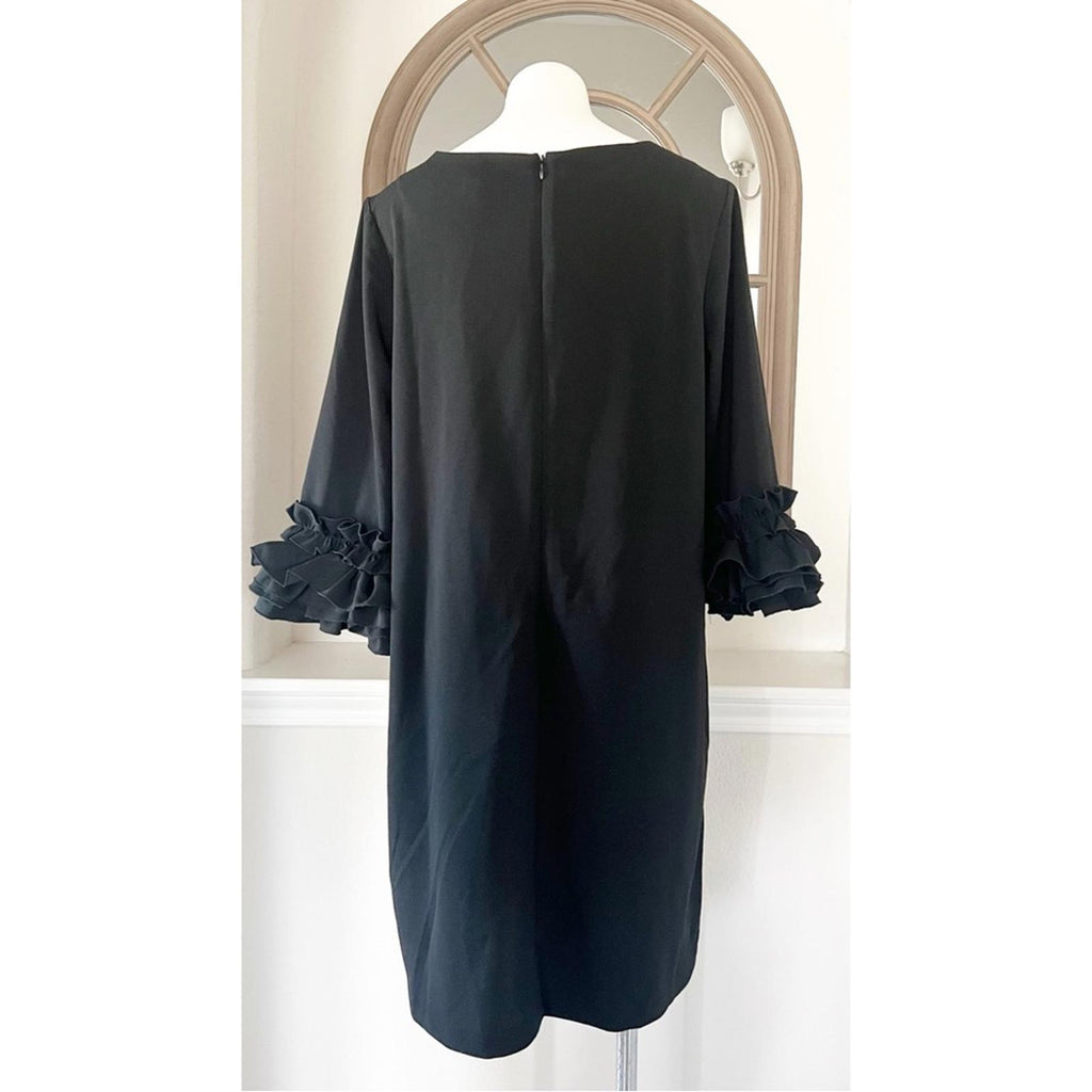 Marée Pour Toi BLACK Ruffle-Cuff Shift Dress, Plus Size 16 New w/Tag