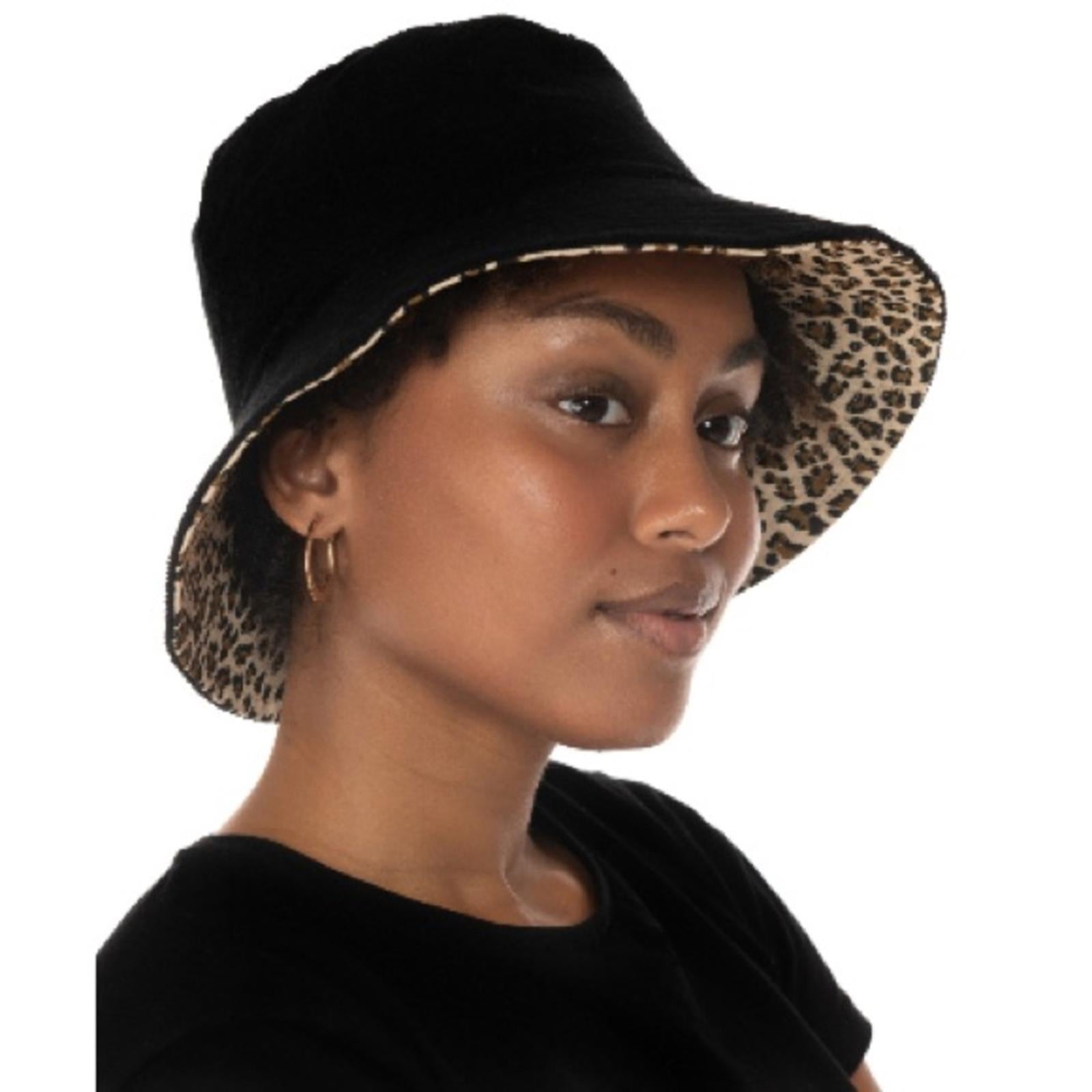 NEW Jenni Reversible Terry Cloth Hat, Leopard One Size New w/Tag