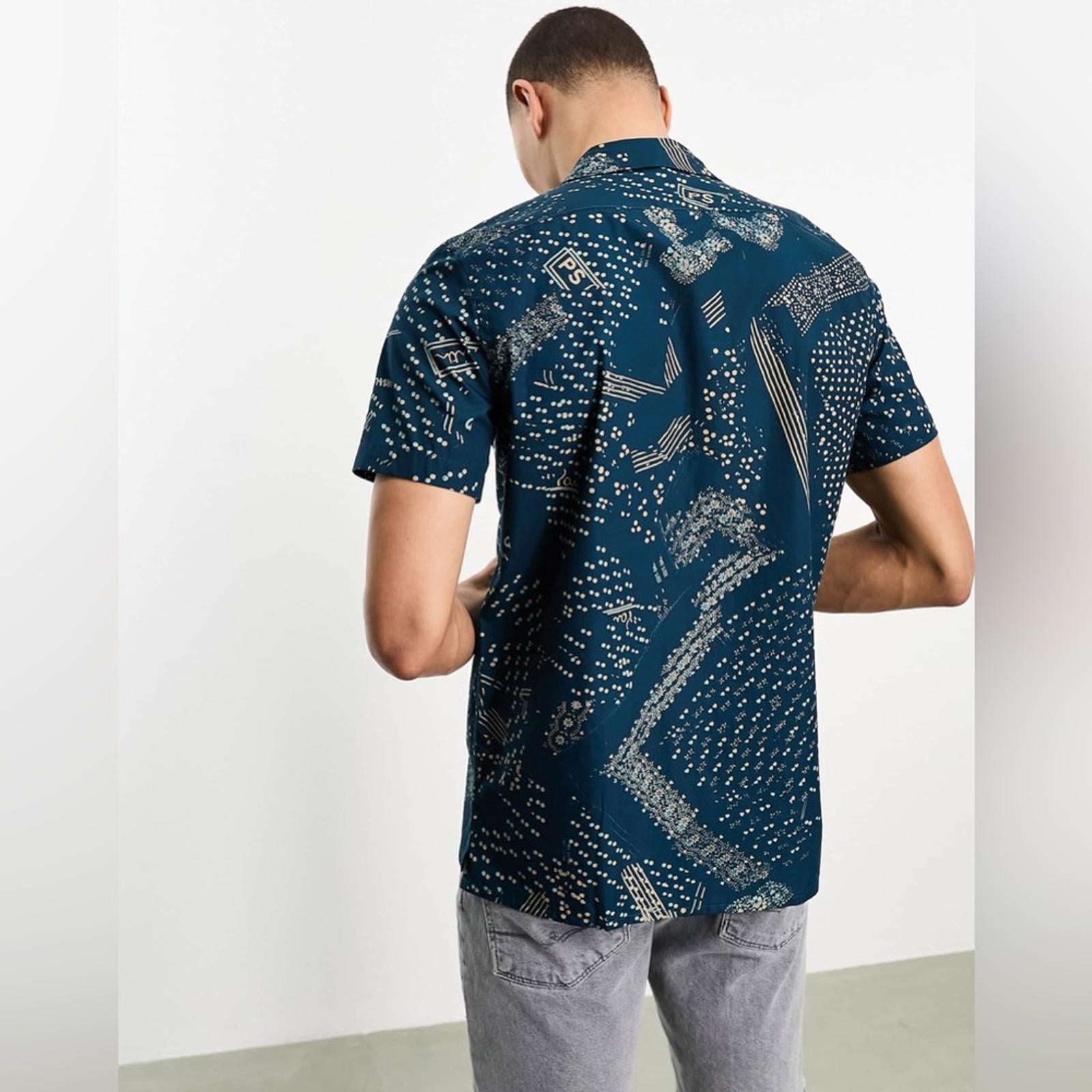 PS Paul Smith Doodle Pattern Short Sleeve Shirt in Dark Blue Size S New w/Tag