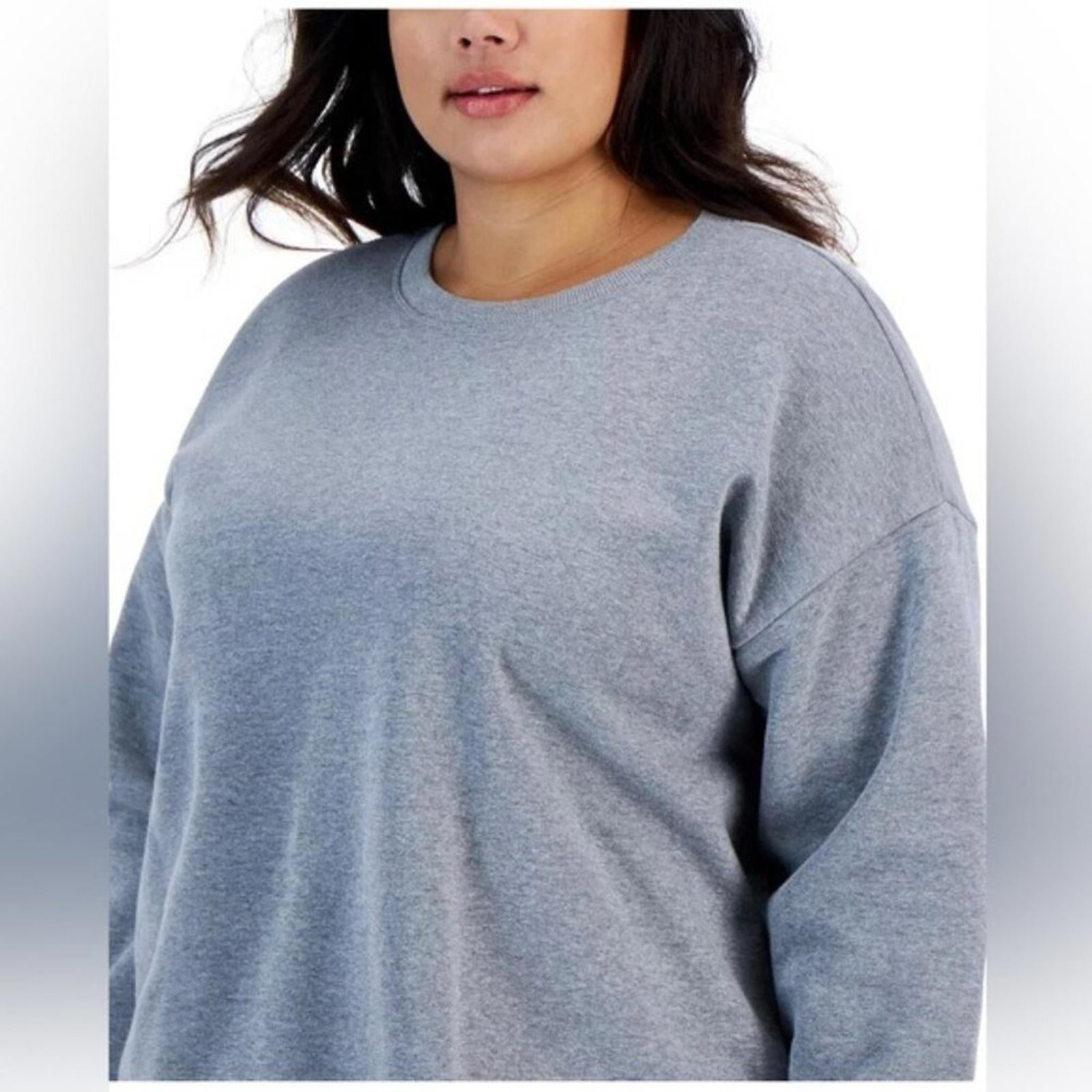 NEW ID Solid Crewneck Fleece Sweatshirt in Heather Grey, Plus Size 2X, New w/Tag