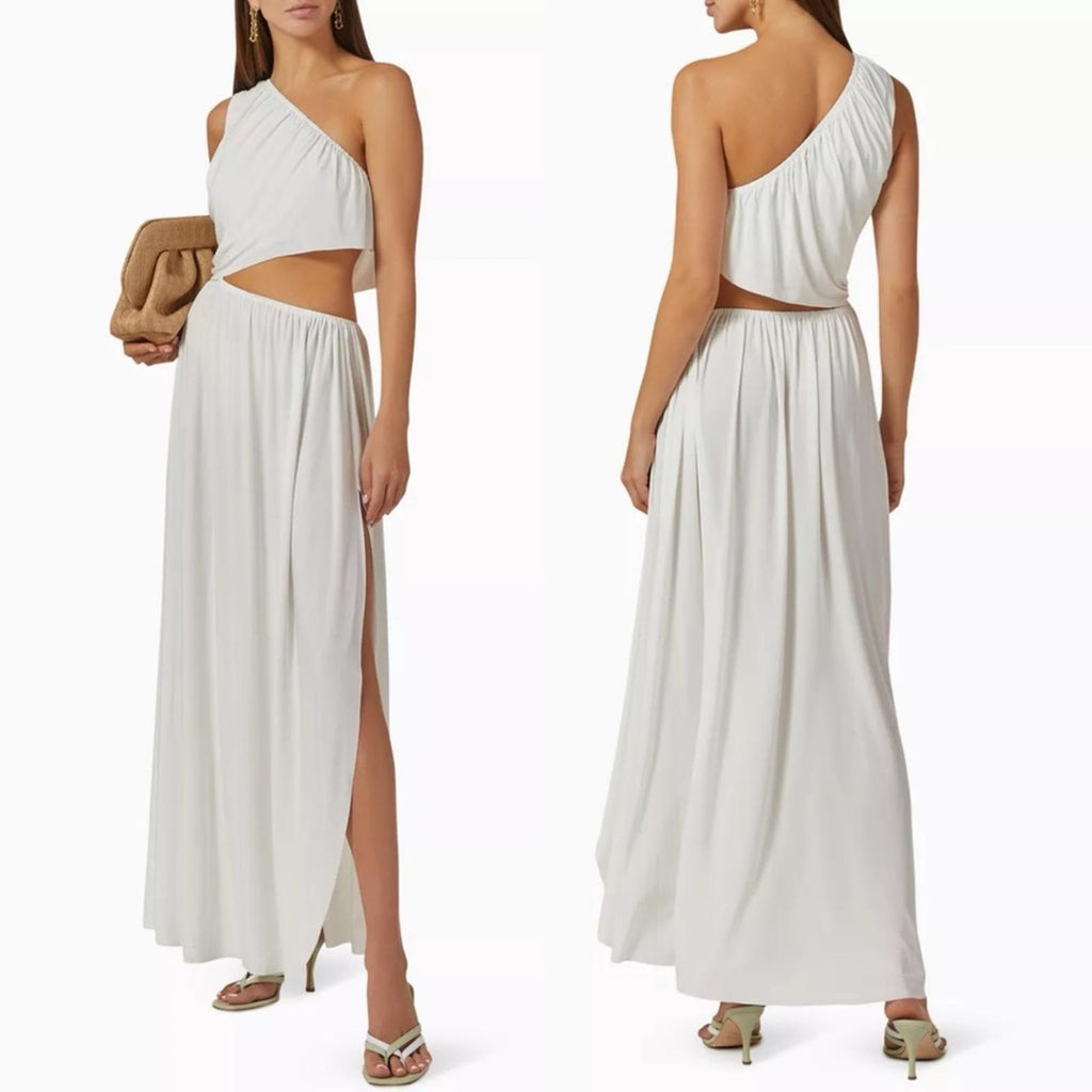 MISA Neutral Calliope One-Shoulder Maxi Dress in White, NWT, Size XS