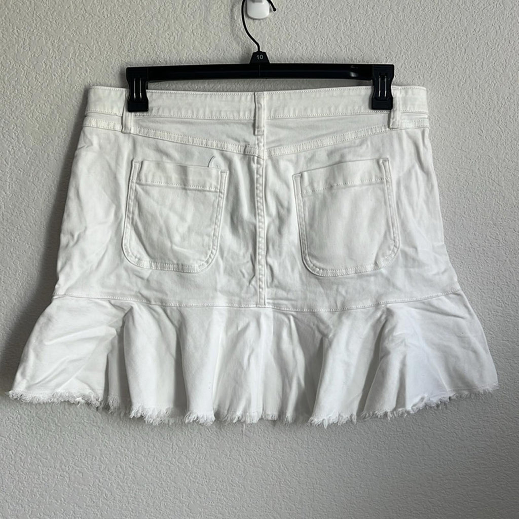 Michael Kors Flounce Denim Skirt in White, NWT, Size 14