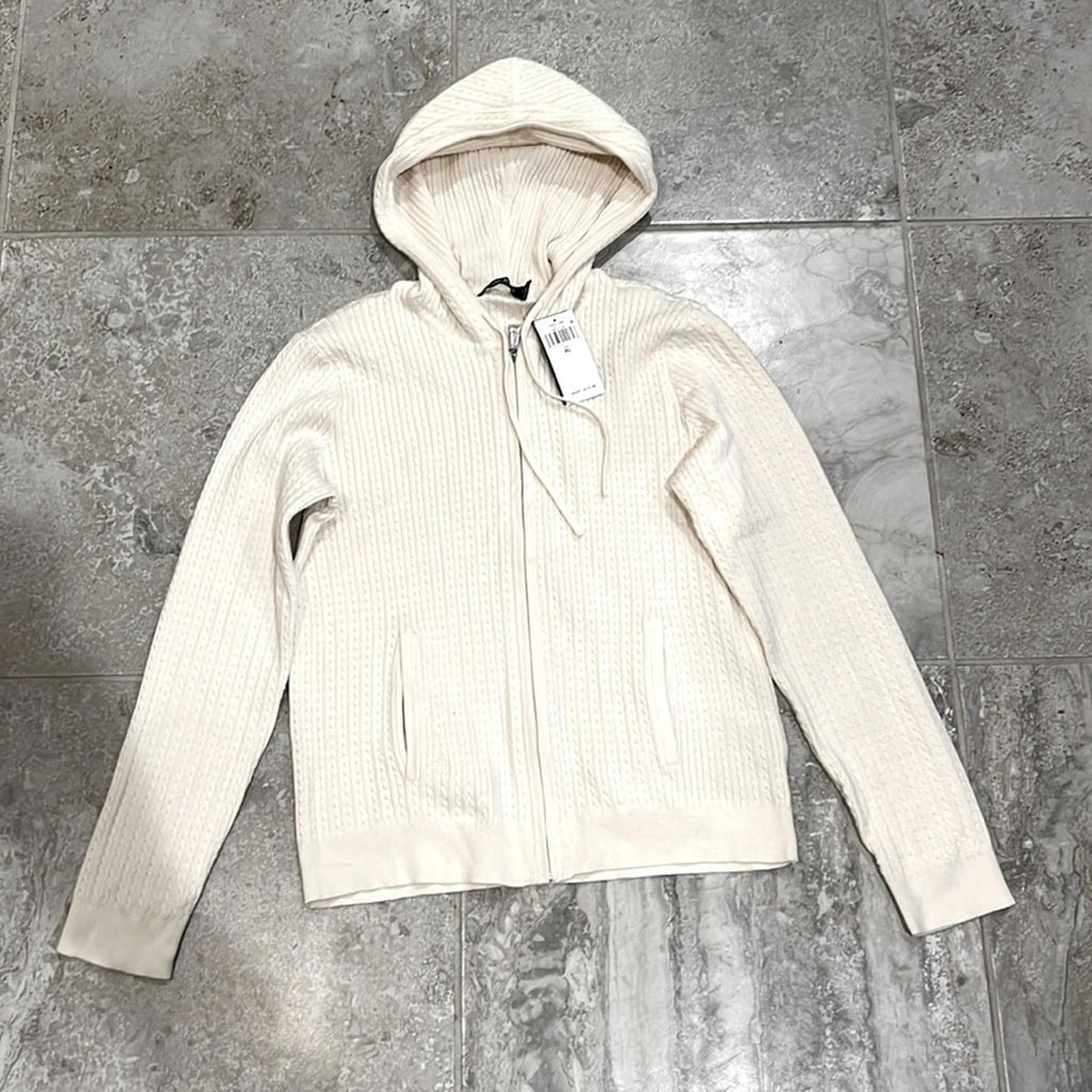 Lauren Ralph Lauren Cable Knit Full Zip Hoodie, Winter Cream Size XL New w/Tag