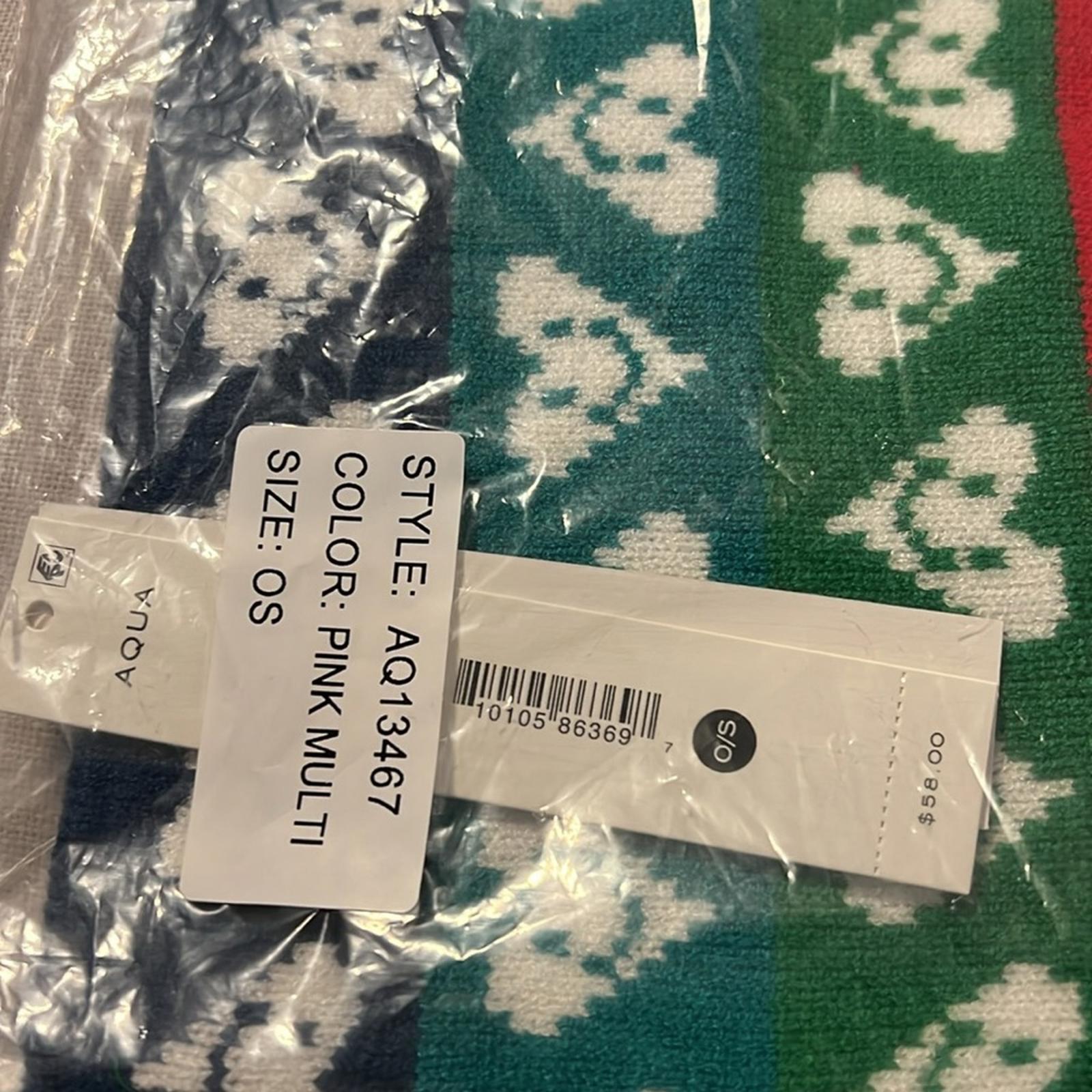 AQUA x Kerri Rosenthal Heart Beanie, One Size Pink Multi, New w/Tag