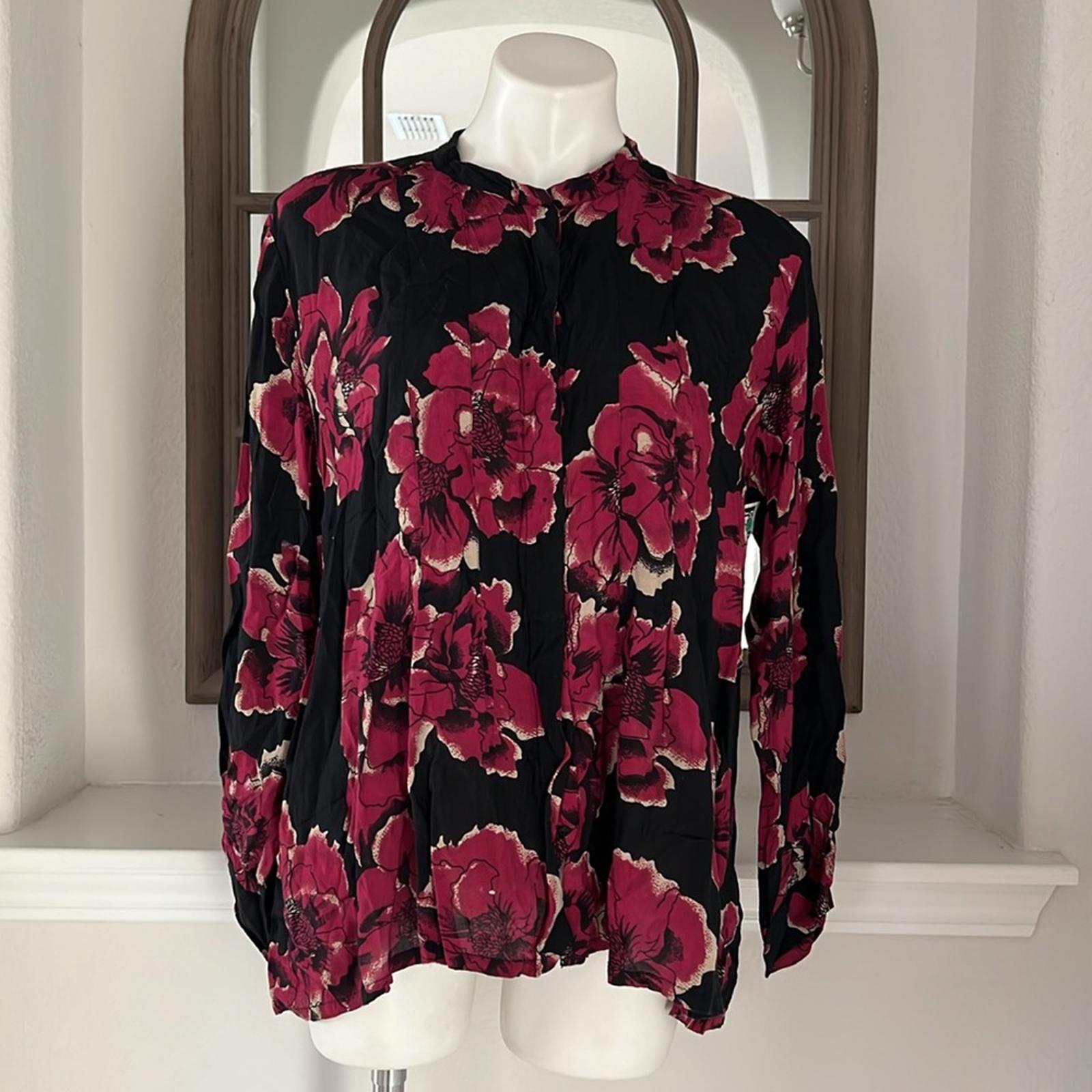 Masai Imka A-Shape Regular Big Peony Print Blouse Black & Pink Size M Retail £95