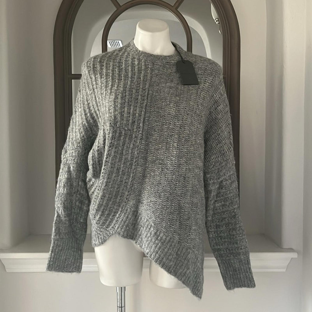 All Saints Selena Asymmetric Sweater, Alpaca Wool, Grey Melange Size S New w/Tag