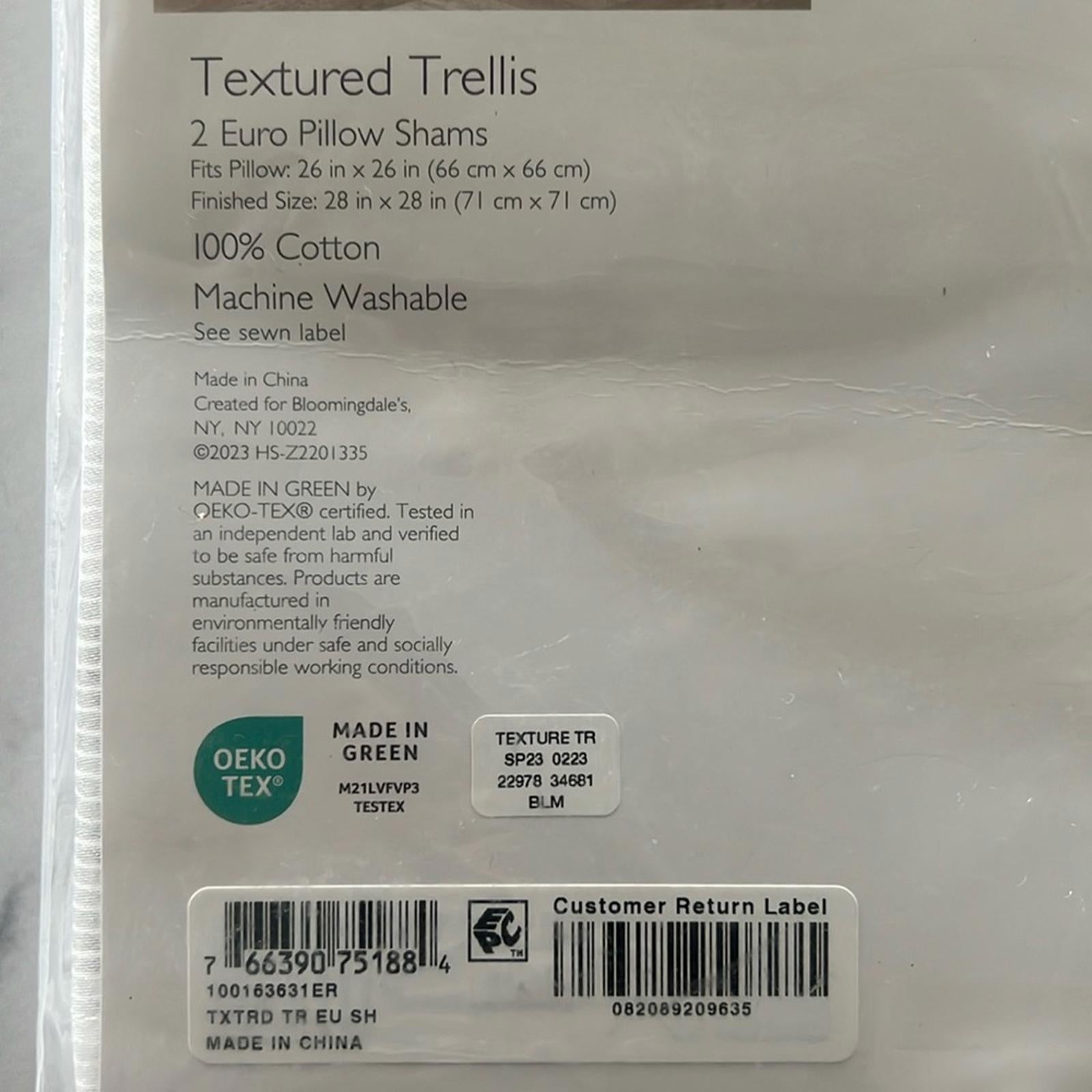 2 SKY Textured Trellis Euro Sham (1 Pair) in White/Grey, NEW