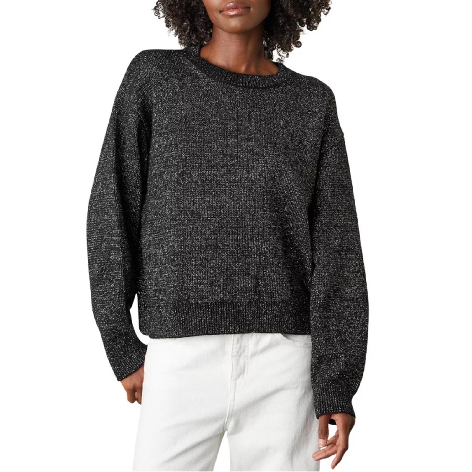 Velvet by Graham & Spencer Hallie Metallic Crewneck Sweater, Black/Gold L NWT