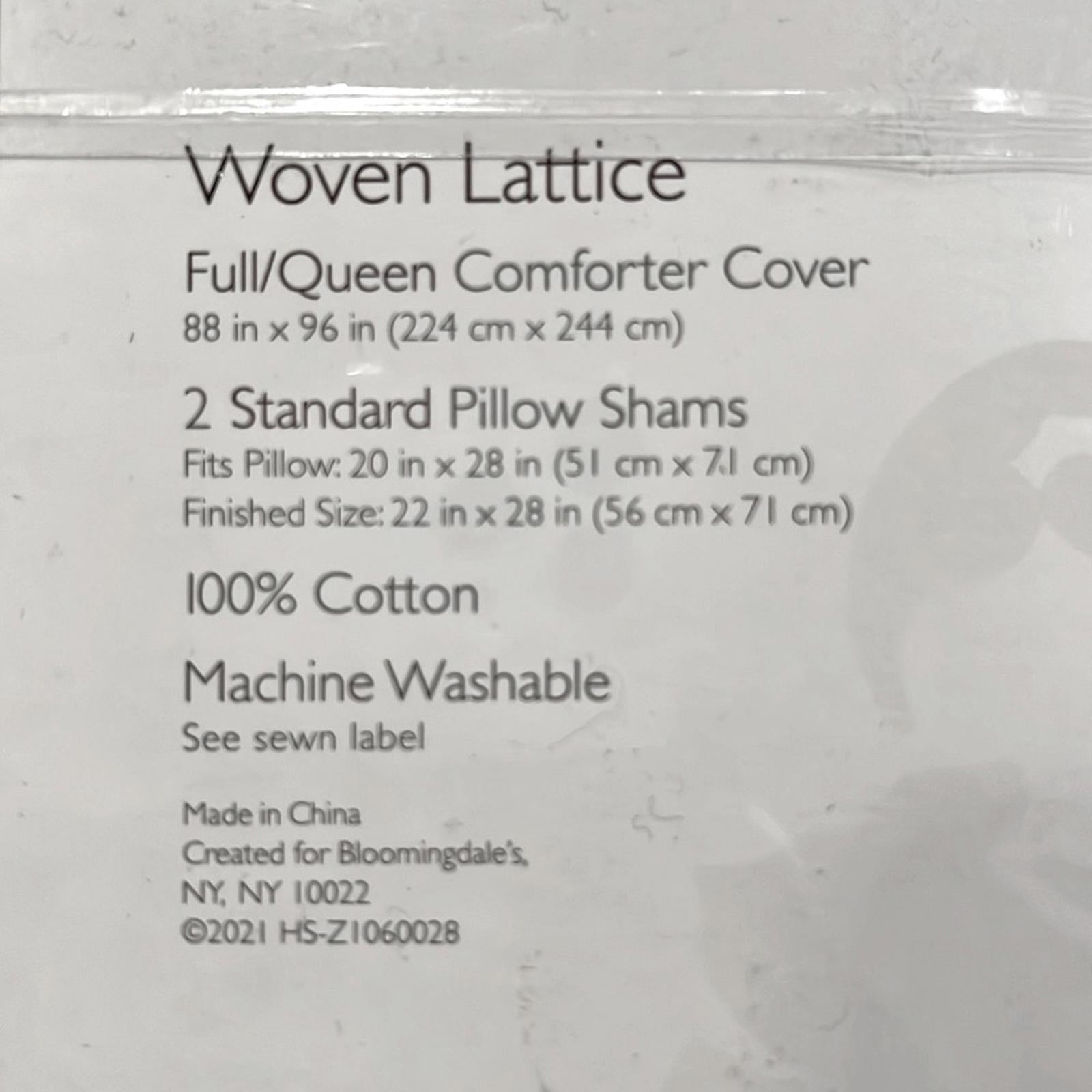 SKY 3-Piece Woven Lattice Duvet Set, White Size Full/Queen New w/Tag Retail $260