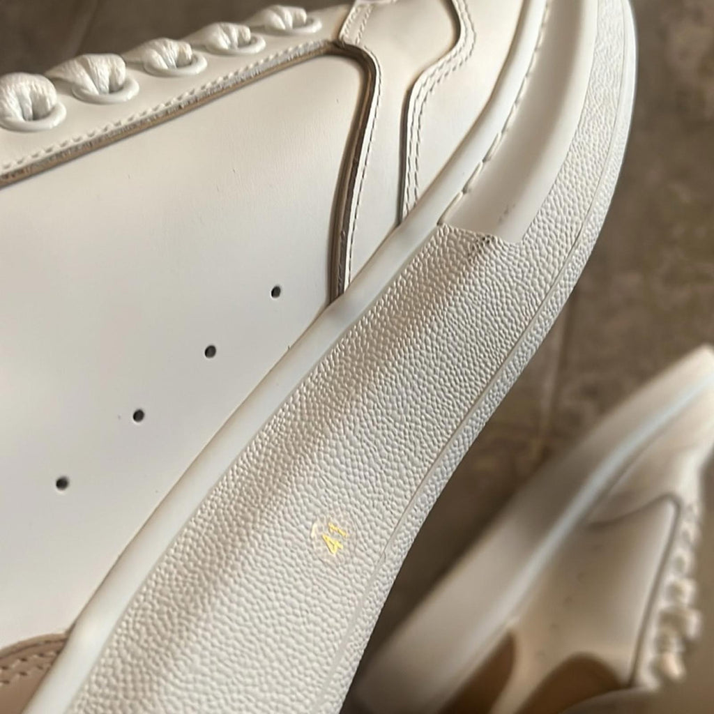 Alexander McQueen Oversized Low-Top Sneakers in White/ Camel, Size 41 NEW $850