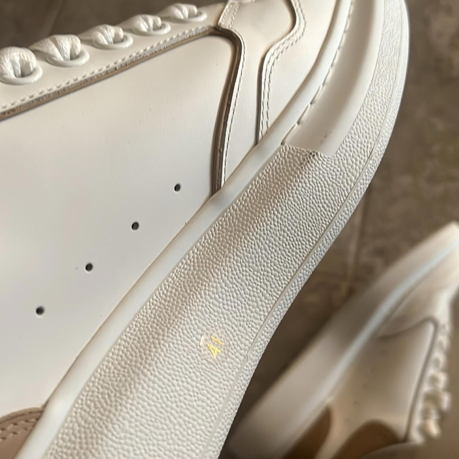 Alexander McQueen Oversized Low-Top Sneakers in White/ Camel, Size 41 NEW $850