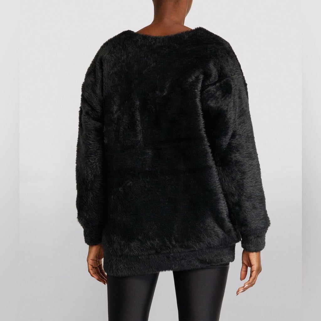 New ALEXANDER WANG V-Neck Faux Fur Cardigan w/Quilted Lining in Black Size L NWT
