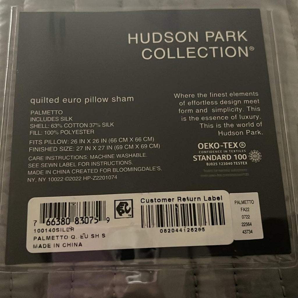 Hudson Park Collection Palmetto Cotton Silk Quilted European Sham NEW w/Tag