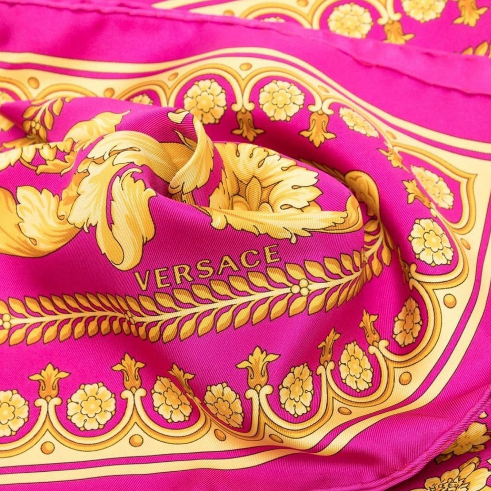 NEW Versace Barocco Print Silk Scarf Foulard, Pink/Gold  Size 36”x35” New $575