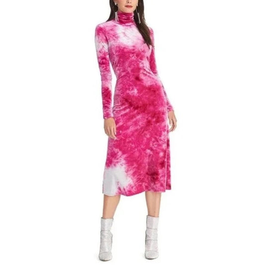 Rachel Rachel Roy Velvet Tie-Dye Midi Sheath Party Dress, Pink Size M New w/Tag