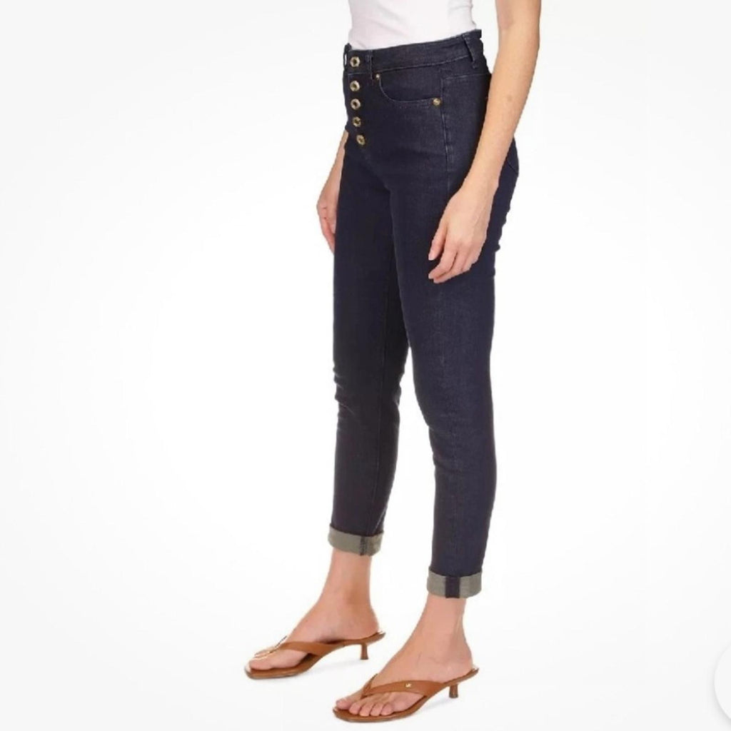 Michael Kors Selma High-Rise Cropped Skinny Jeans Dark Rinse Wash, NWT, Size 16