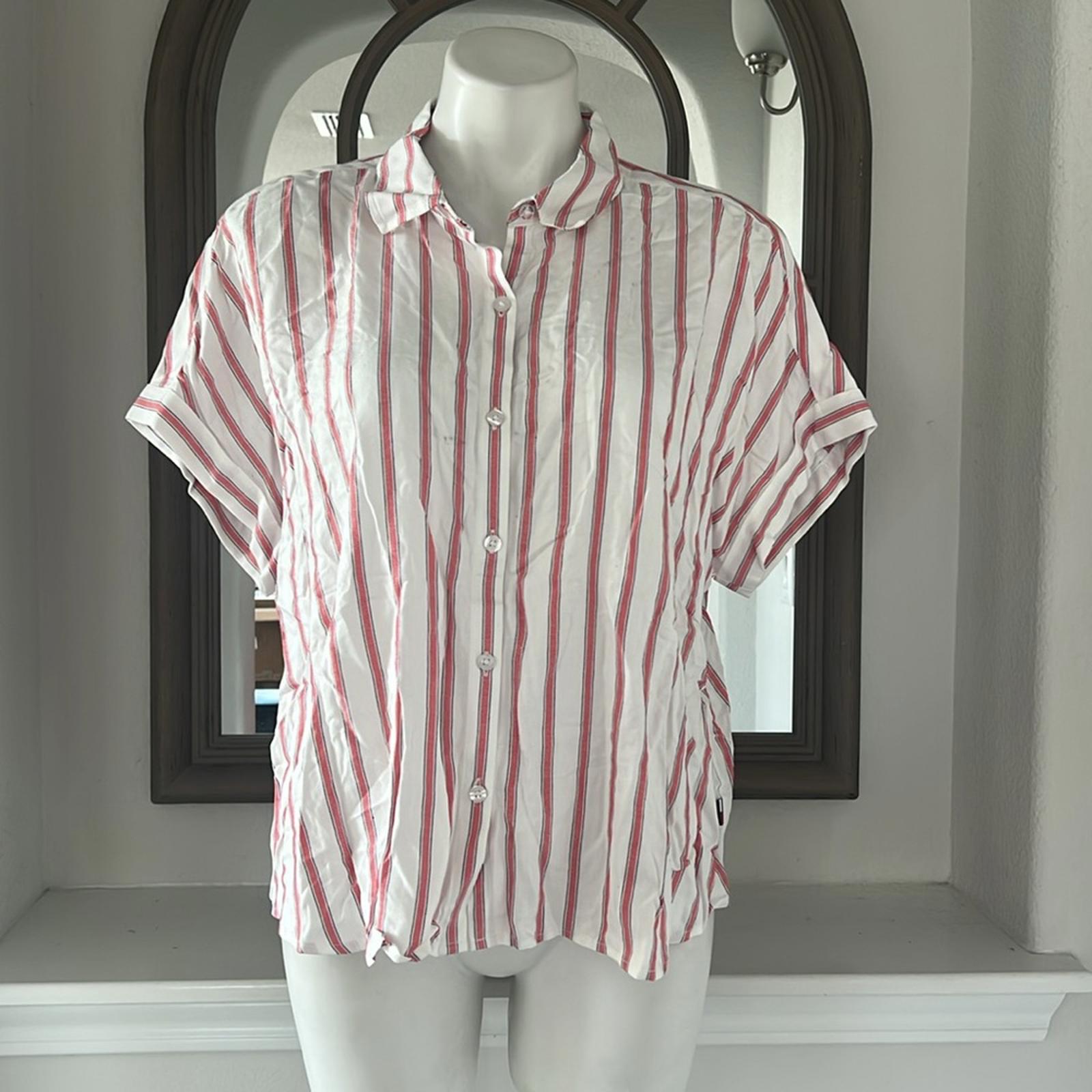 Tommy Jeans Striped Button Front Top Stapler Stripe, Size XL New w/Tag $69